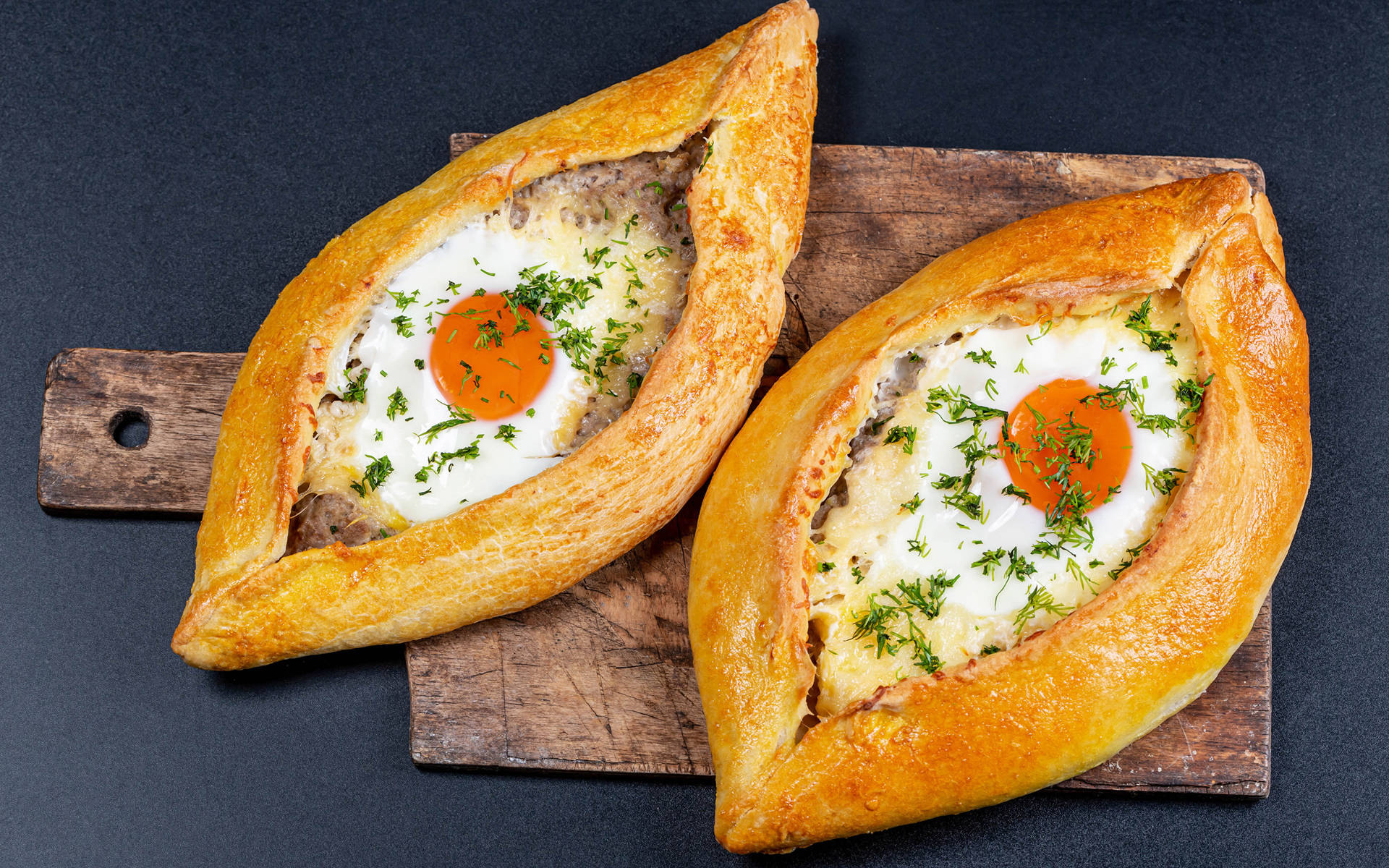 Cheesy Georgian Khachapuris Cuisine Wooden Tray