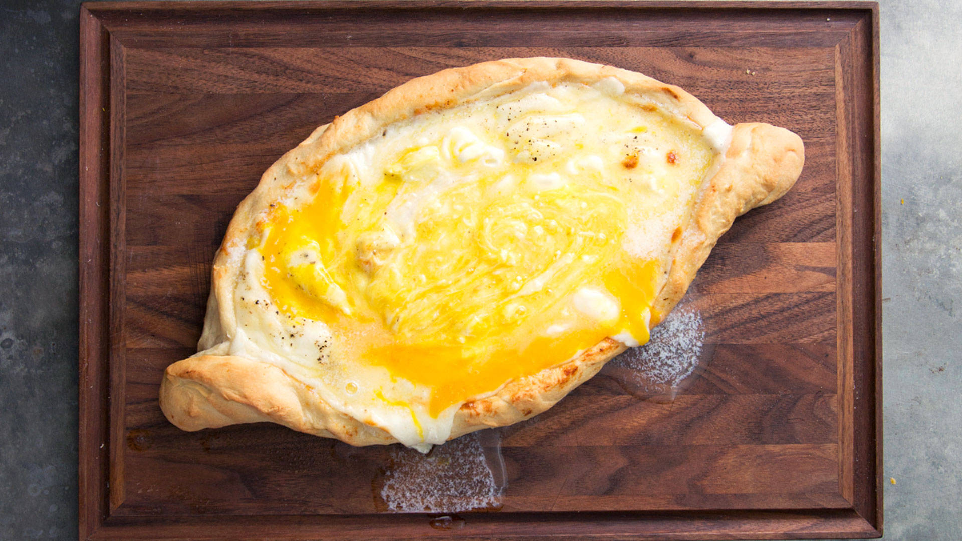 Cheesy Overload Khachapuri Dish High Angle Shot Background