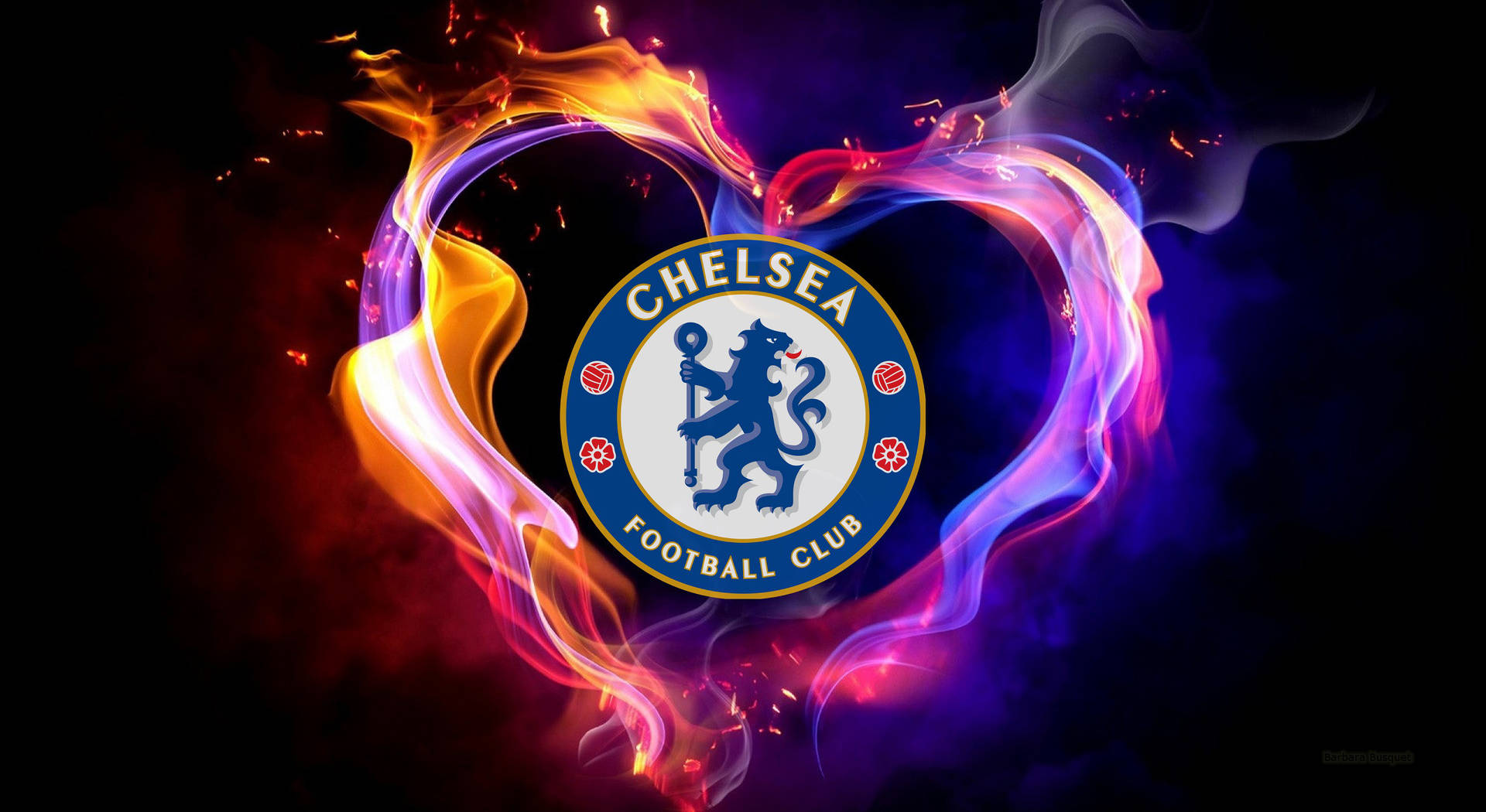 Chelsea Fc Logo In Flaming Heart Background
