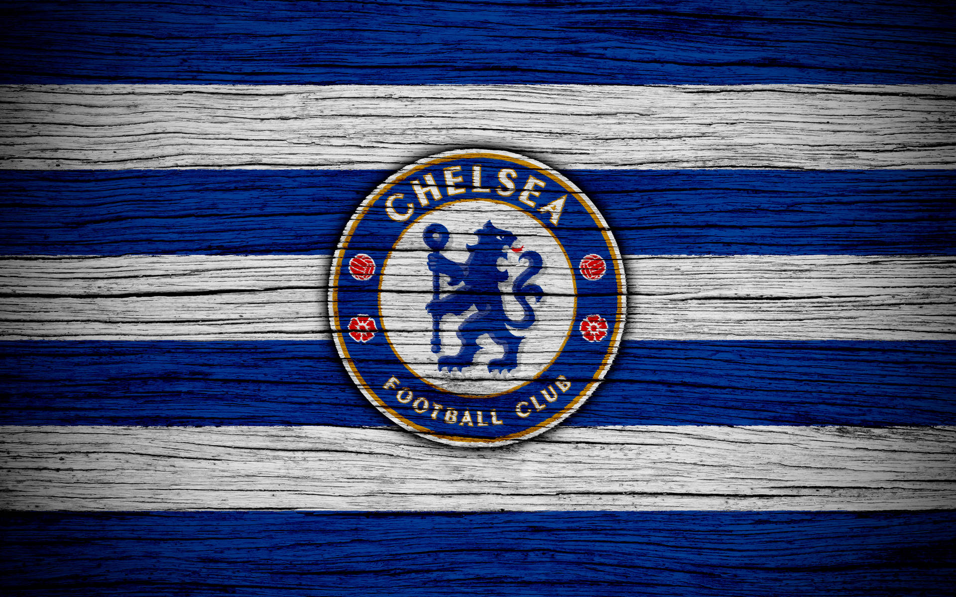 Chelsea Fc Logo On Striped Wood Background