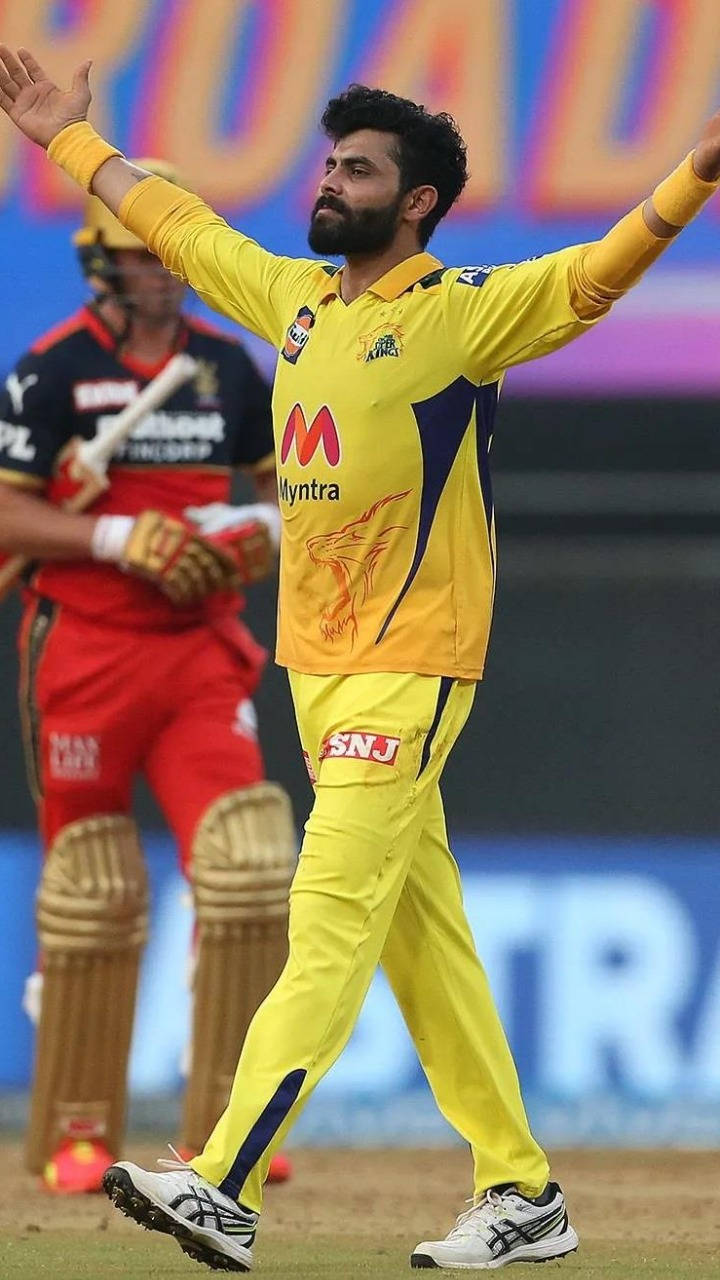 Chennai Super Kings Ravindra Jadeja With Arms Up Background