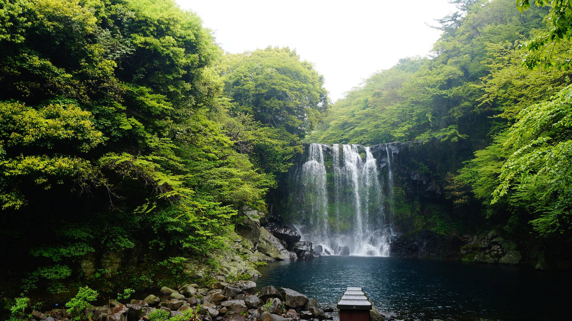 Cheonjeyeon Waterfalls Jeju Island Background