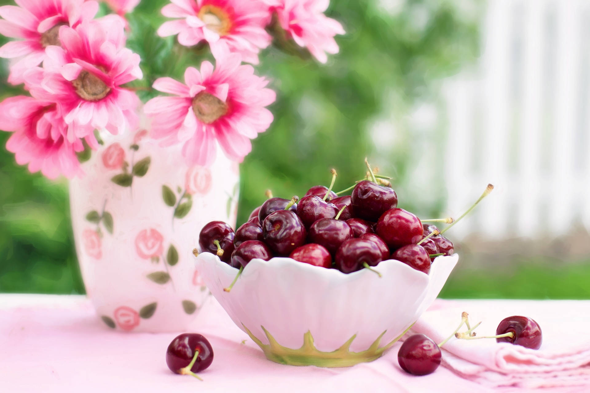 Cherries And Daisies Background