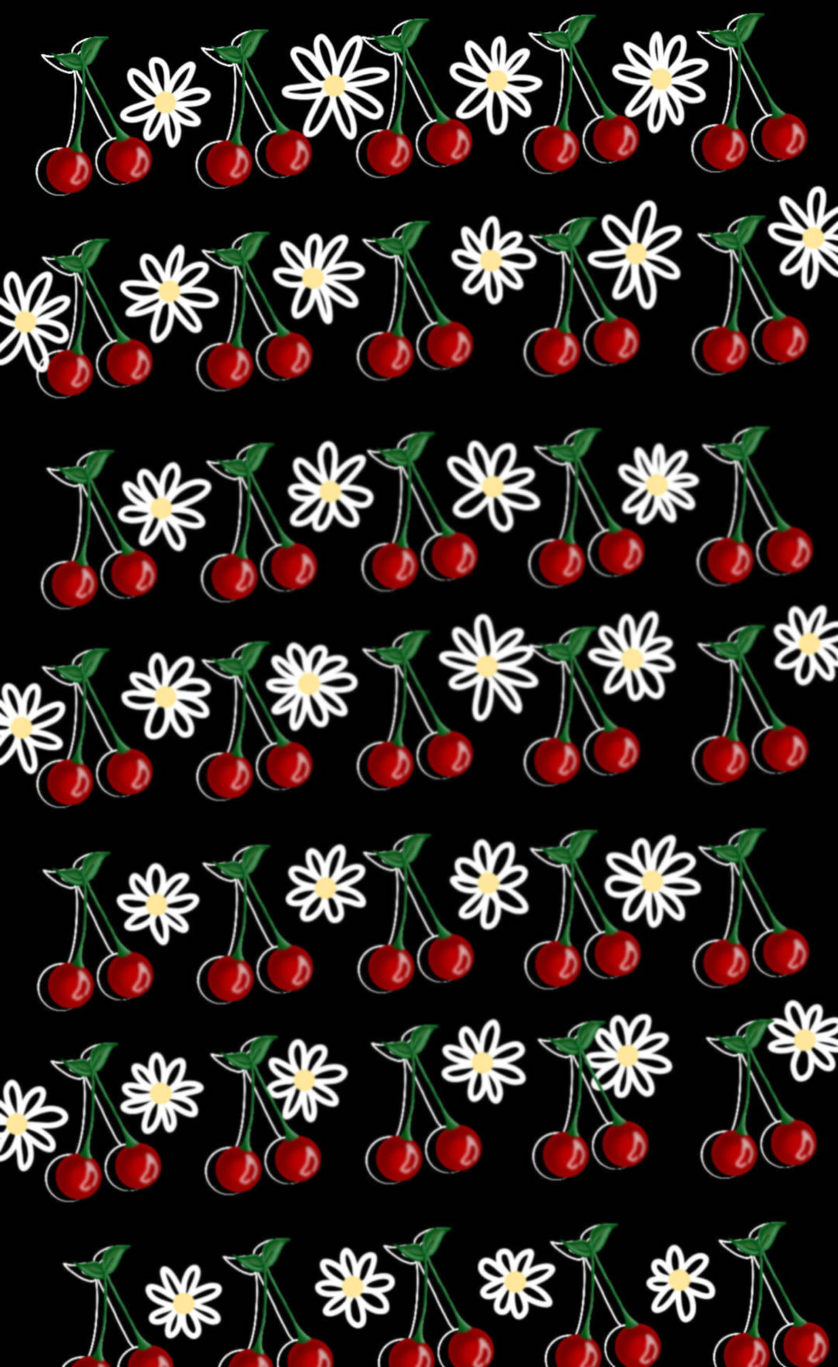 Cherries And Daisies Aesthetic Pattern Background