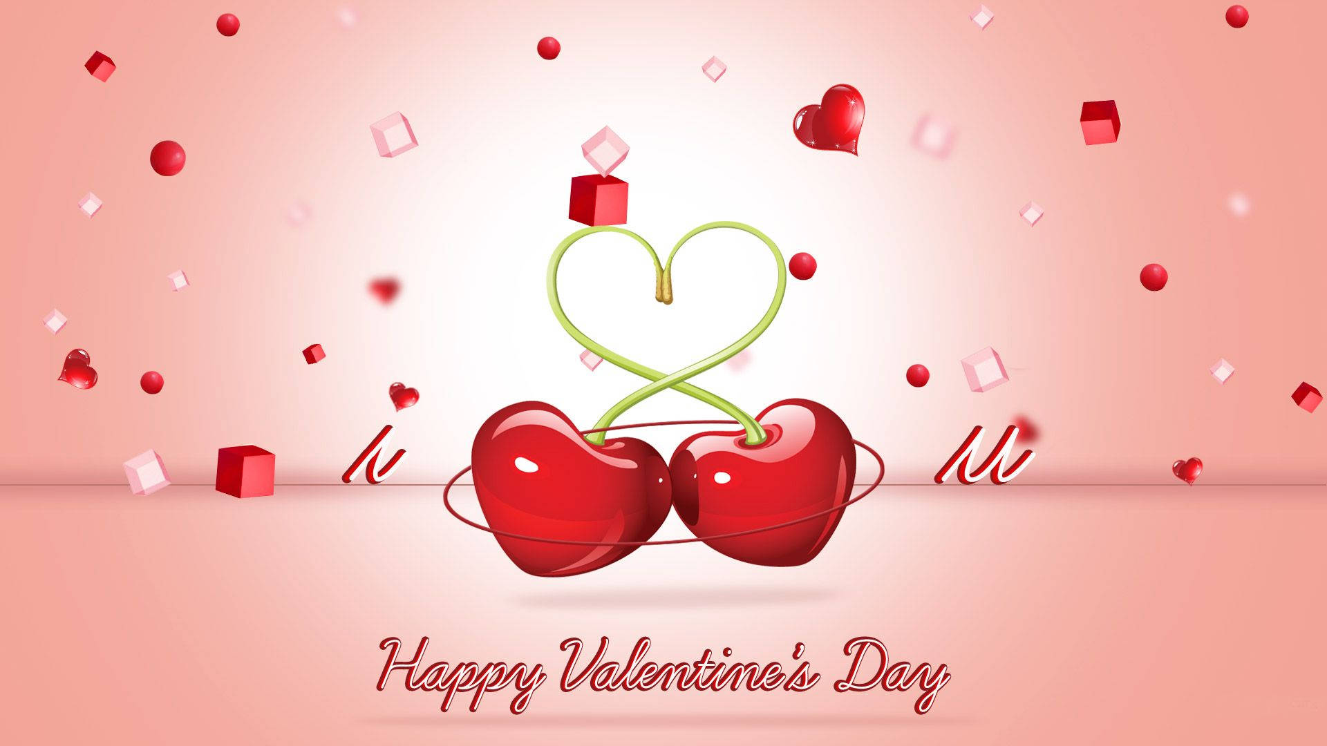 Cherries Forms Heart Valentines Desktop Background
