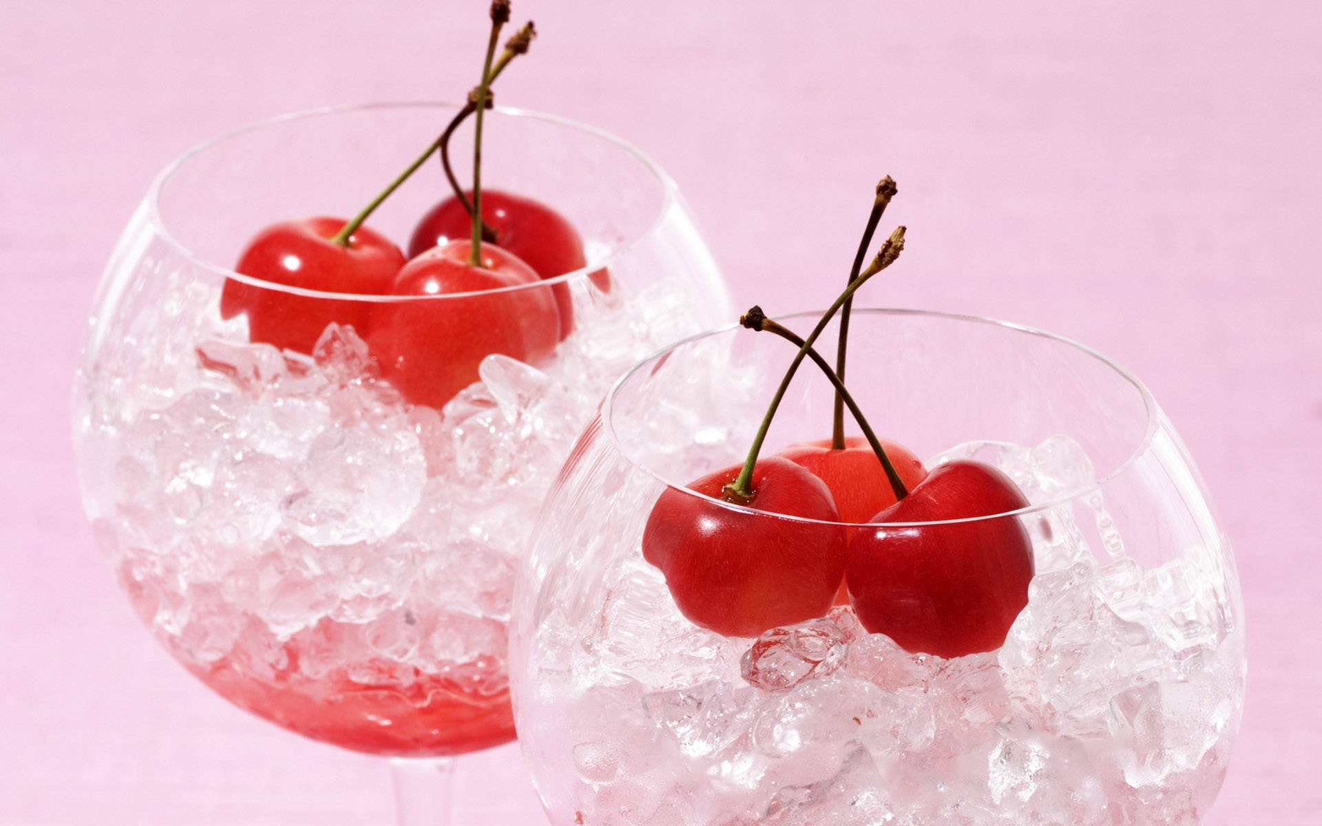 Cherries On Ice Chips Background