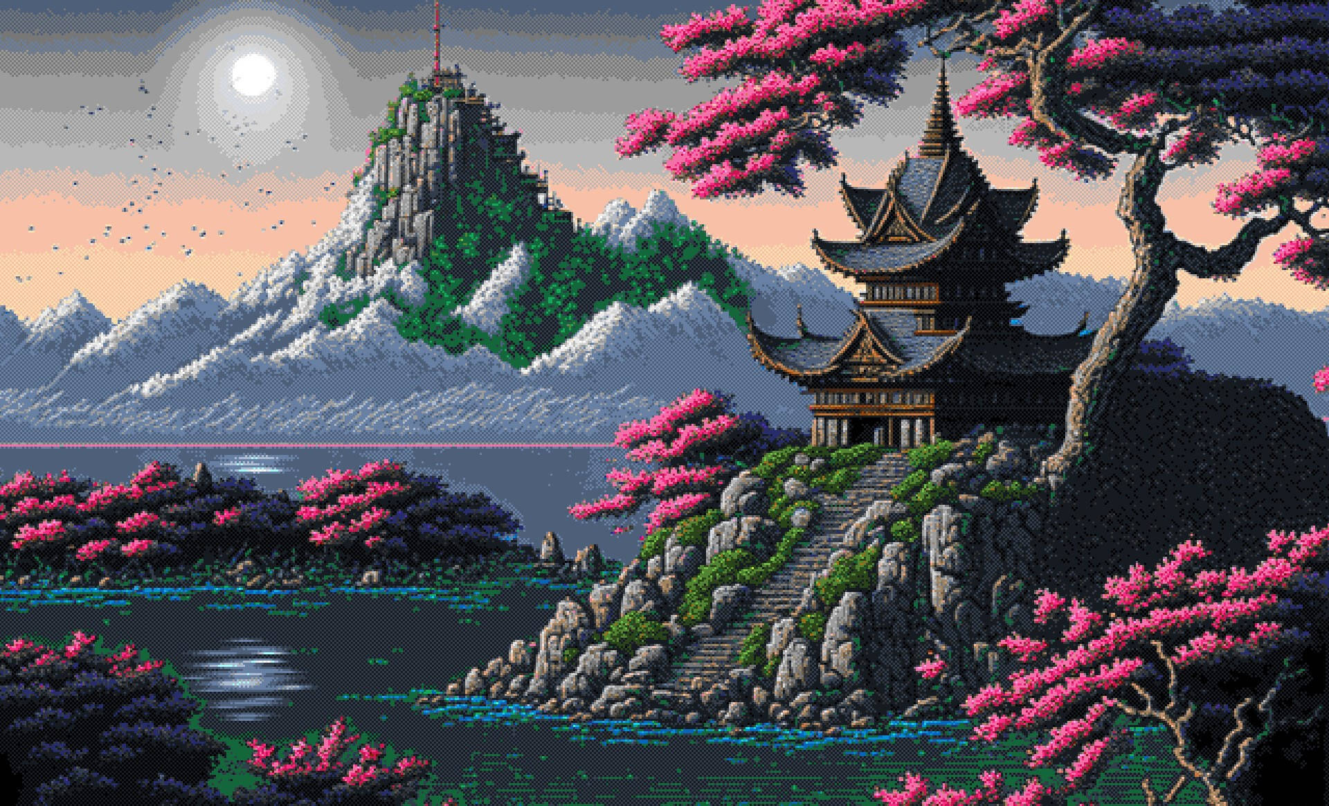 Cherry Blossom Aesthetic Pixel Art Hd Background