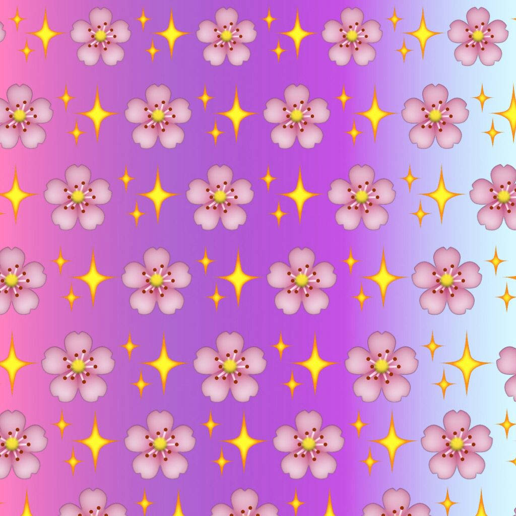 Cherry Blossom Flowers And Sparkles Emoji Background