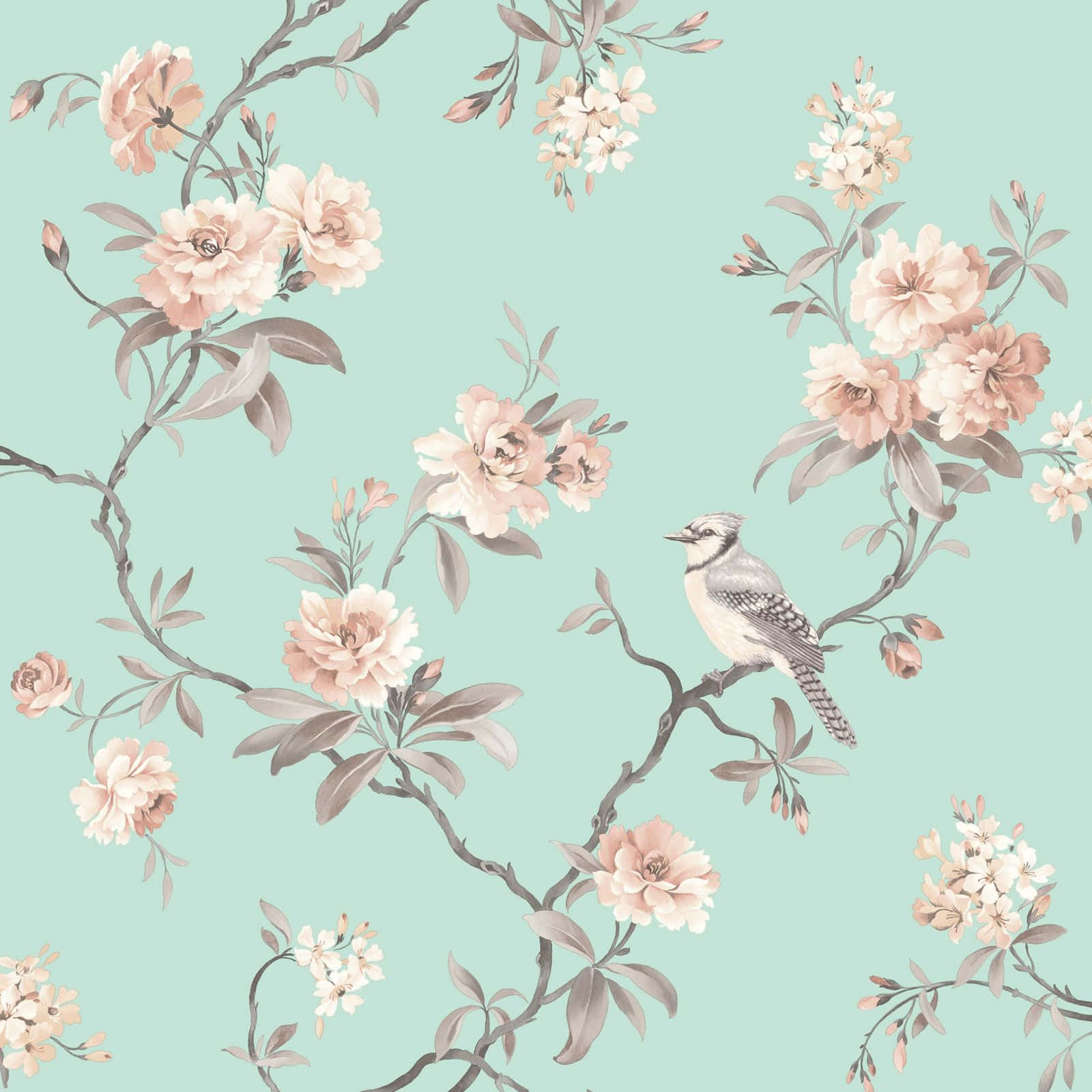 Cherry Blossom Teal Flower Background