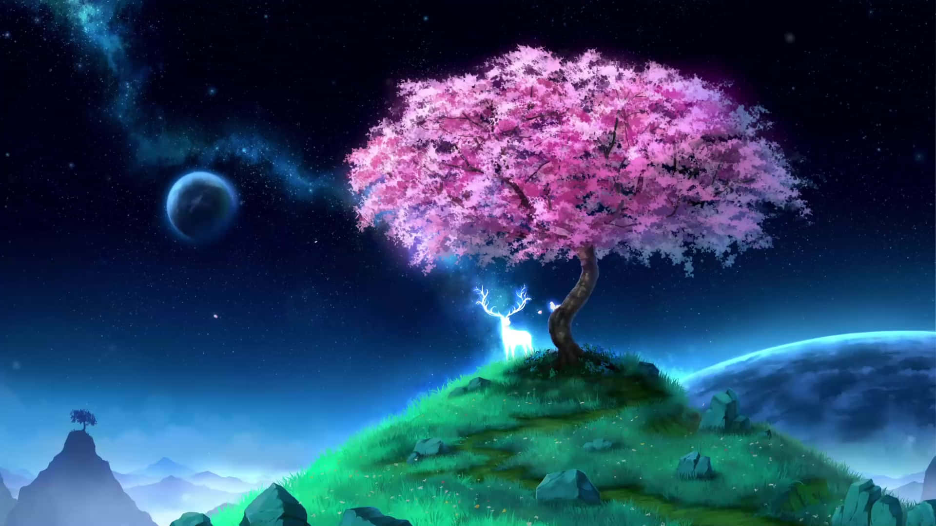 Cherry Blossom Tree Fantasy World Anime Background