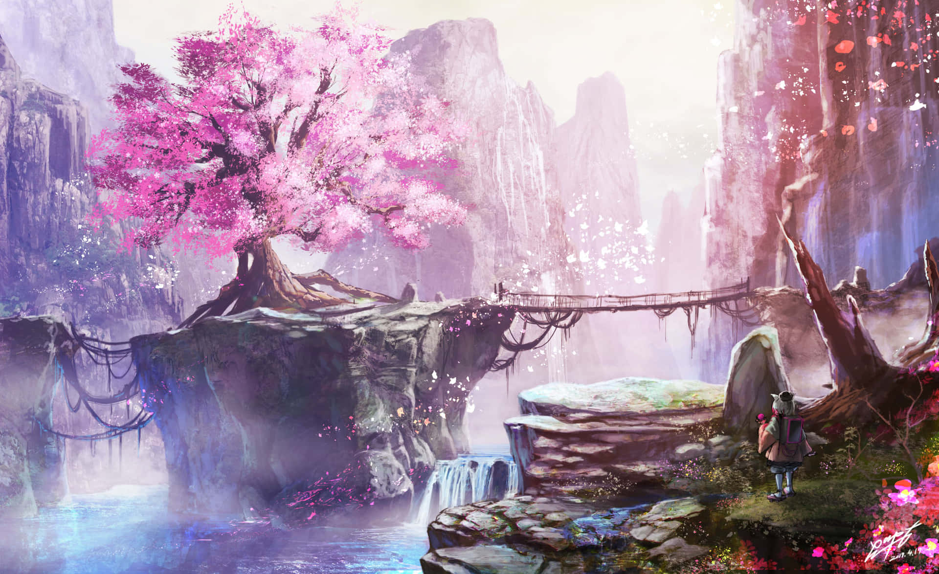 Cherry Blossoms Beautiful Anime Scenery Background