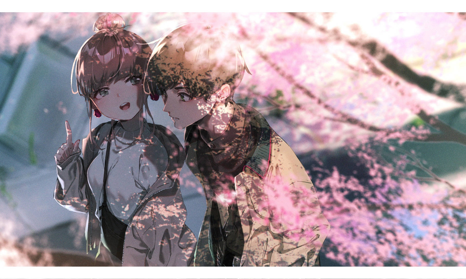Cherry Tree Aesthetic Anime Couple Digital Art Background
