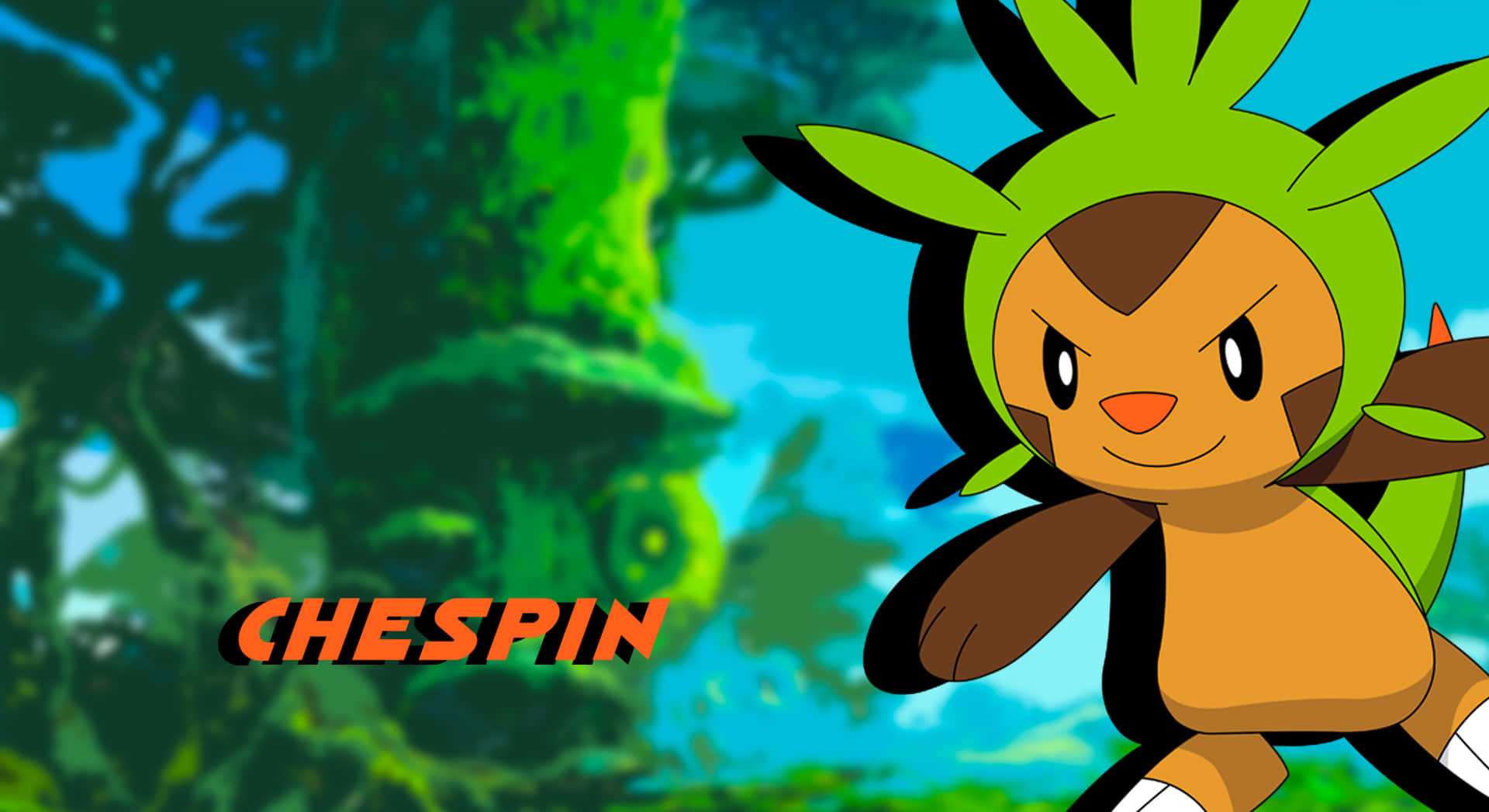 Chespin Against A Tree Background