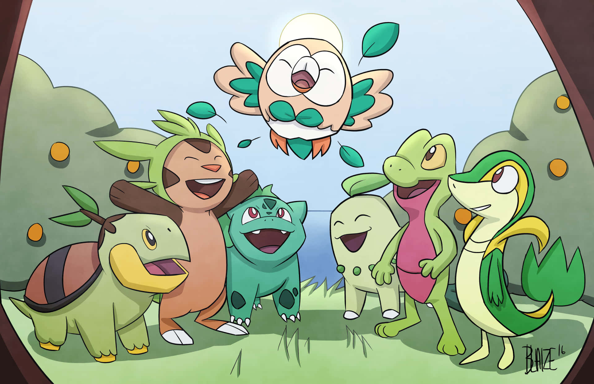 Chespin With Grass Type Pokemon Background