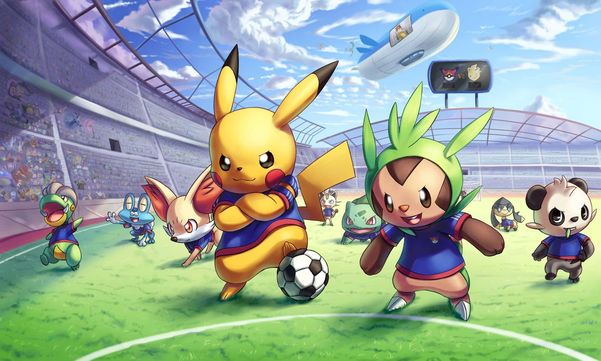 Chespin With Pikachu Background