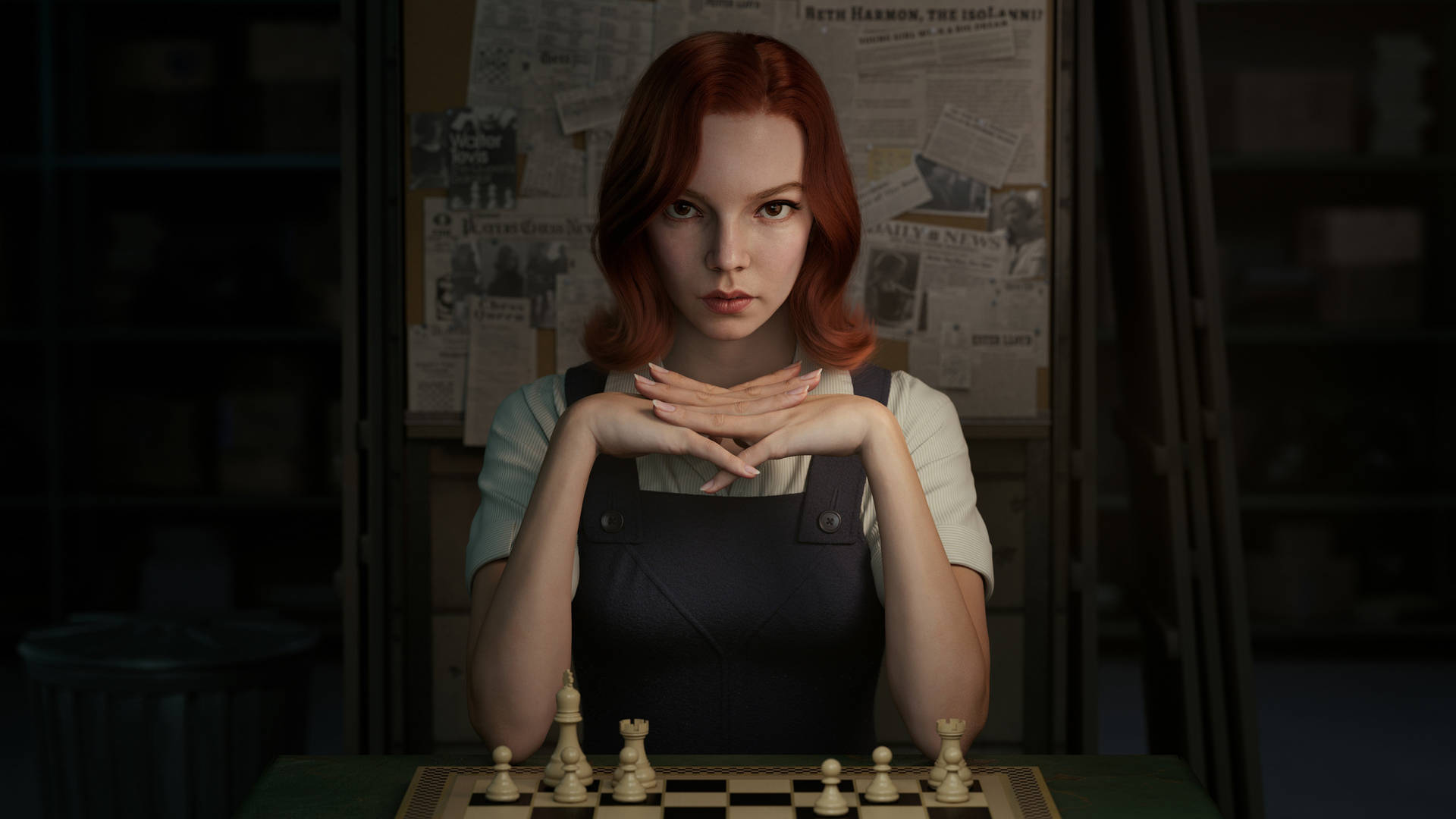 Chess Prodigy Beth Harmon Battling Her Opponents In The Queen's Gambit. Background