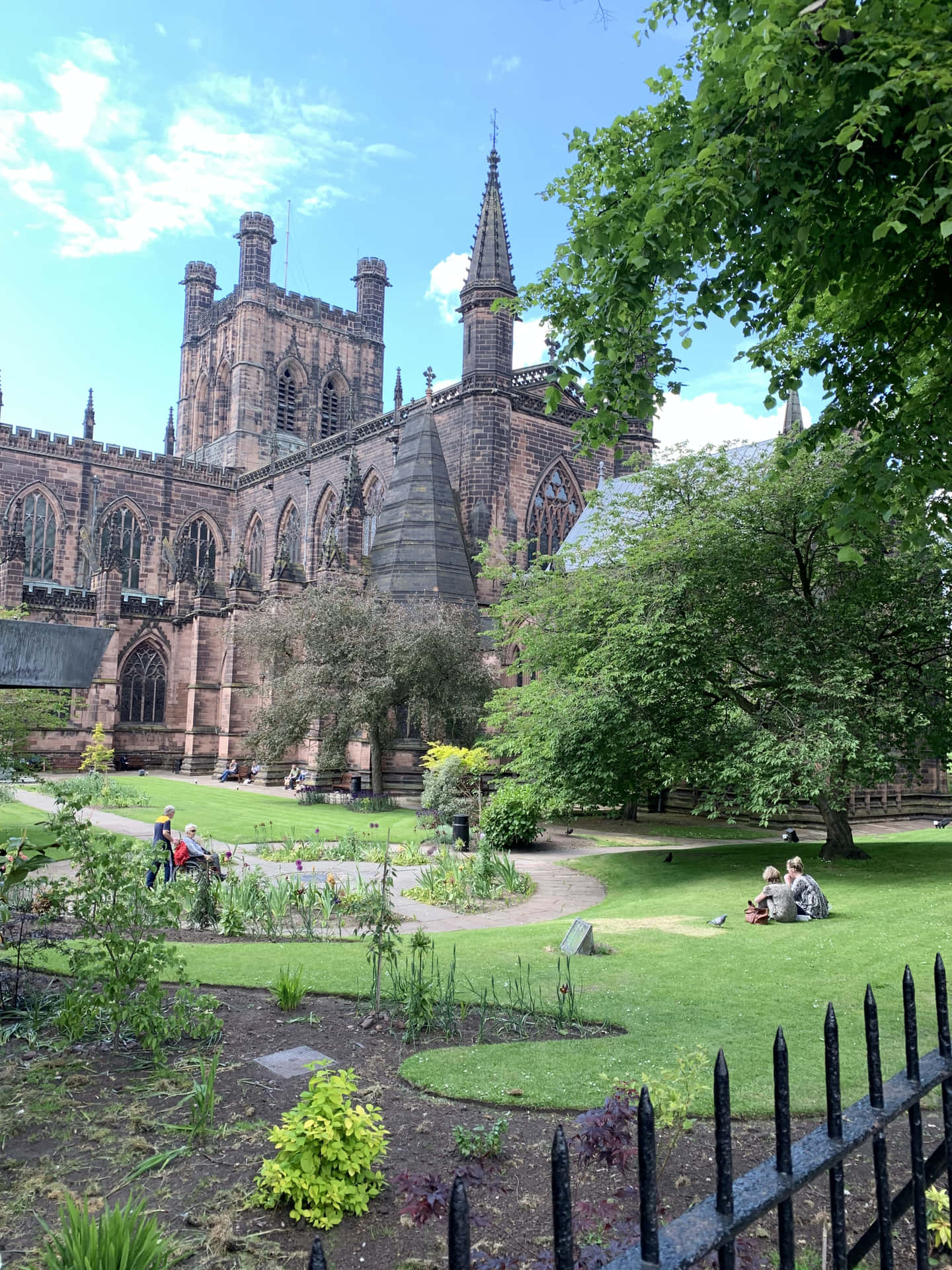 Chester Cathedral Garden With People