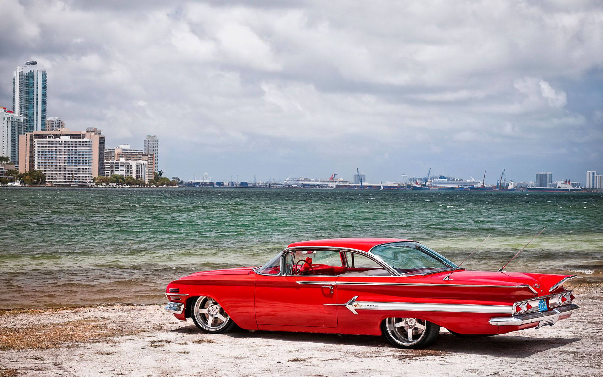 Chevrolet Corvette Classic Car Beach View Background