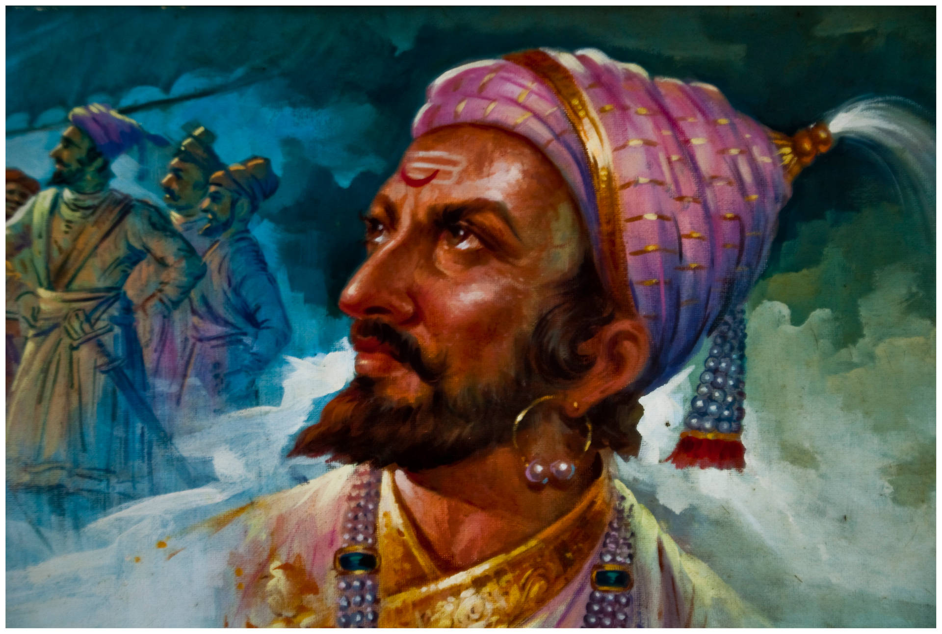 Chhatrapati Shivaji Maharaj With Purple Jiretop Background