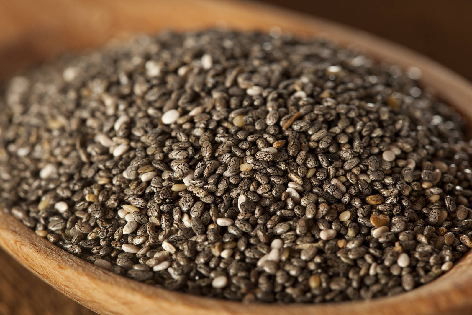 Chia Seeds In A Wooden Spoon