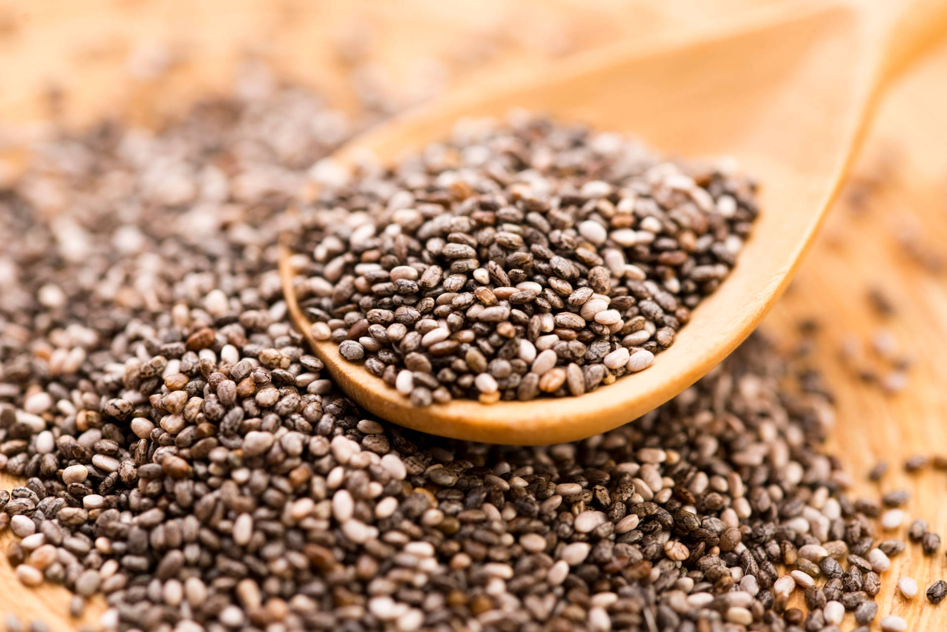 Chia Seeds On A Wooden Spoon