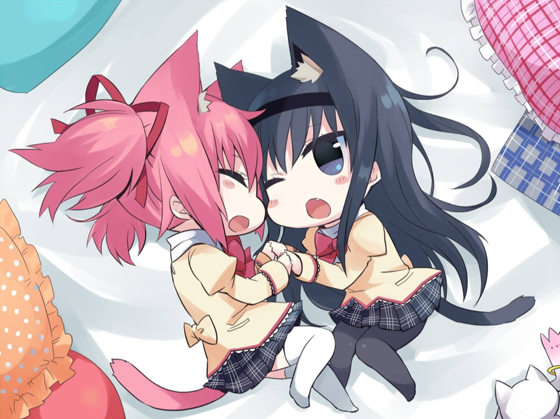 Chibi Cat Anime Lesbians Background