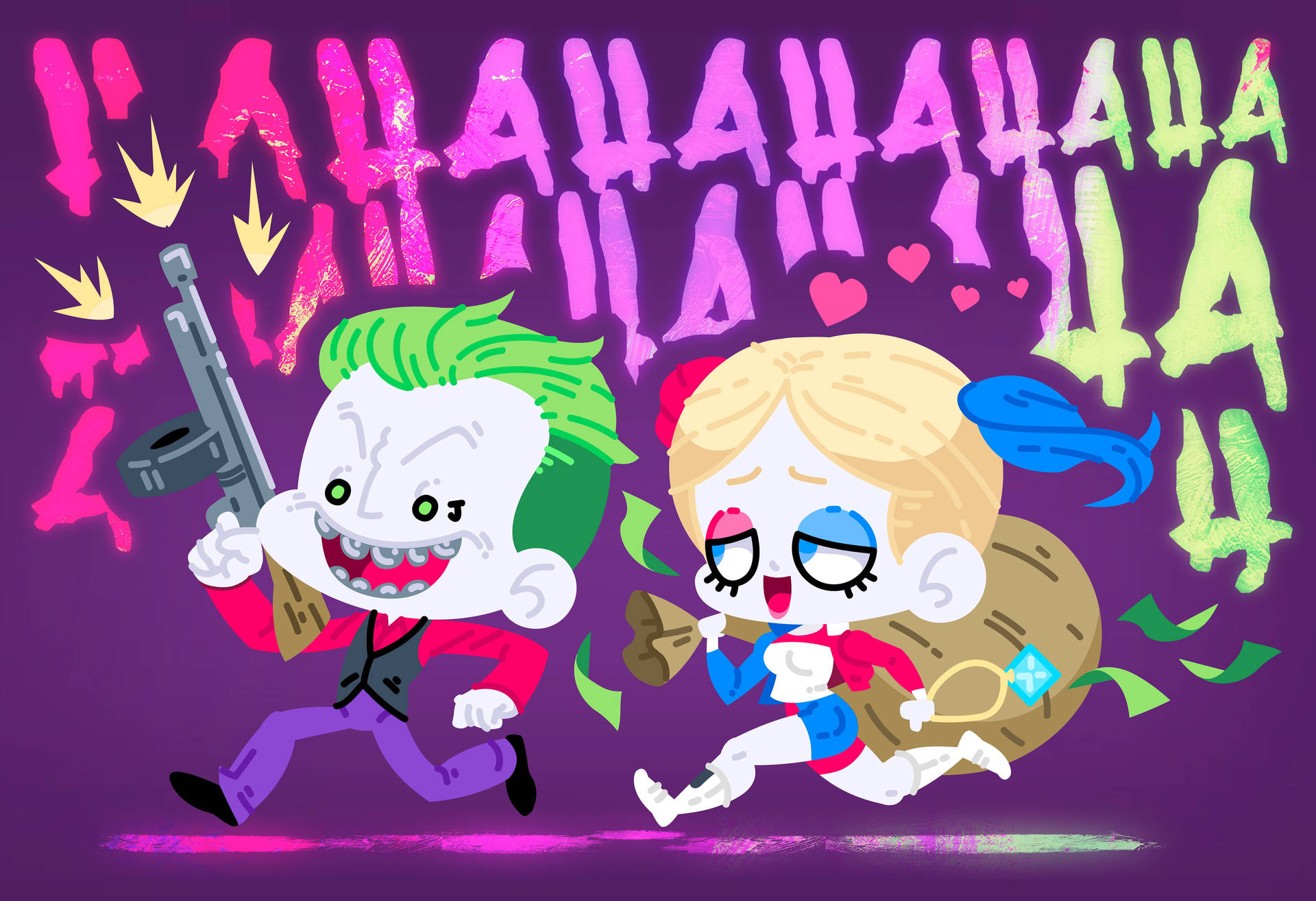 Chibi Joker And Harley Quinn Running Background