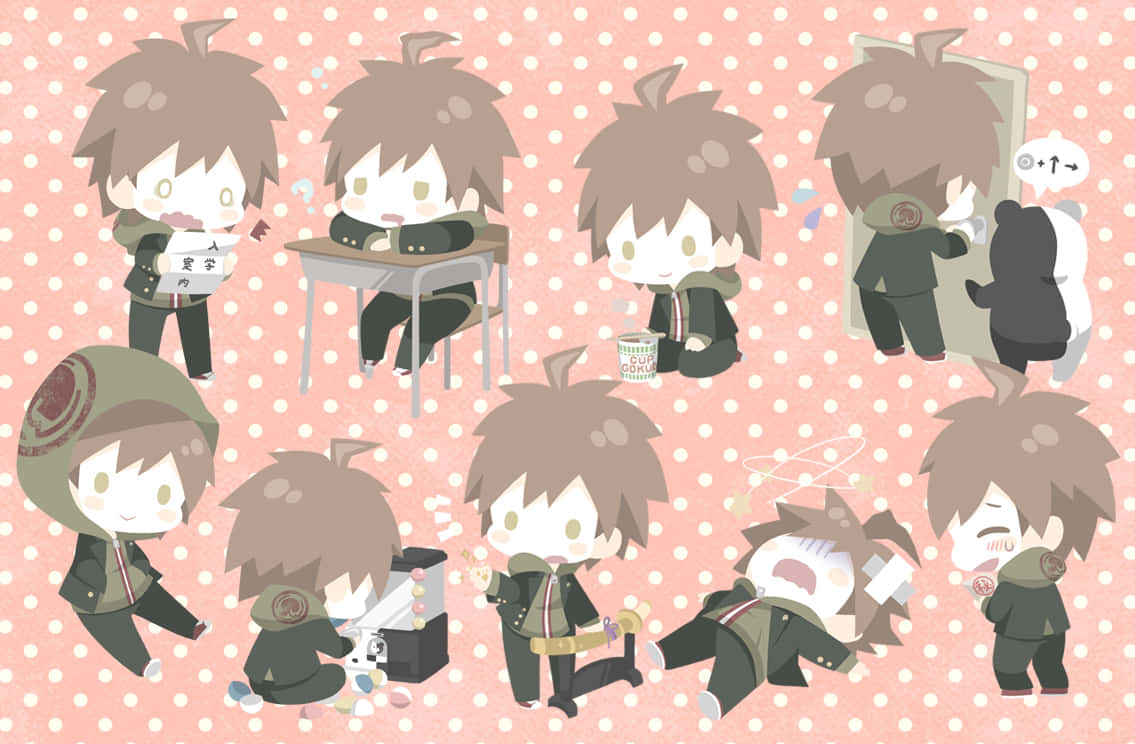 Chibi Makoto Naegi Expressions Danganronpa Background