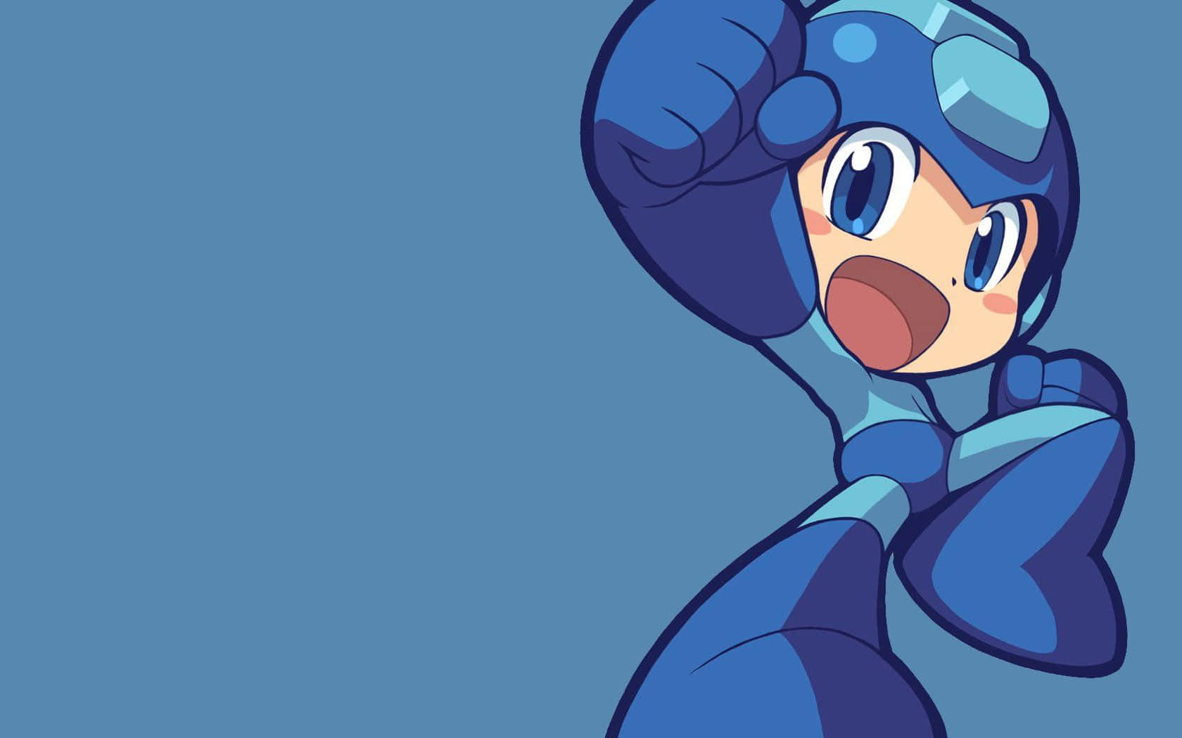 Chibi Mega Man Smiling Pumping His Fist Background