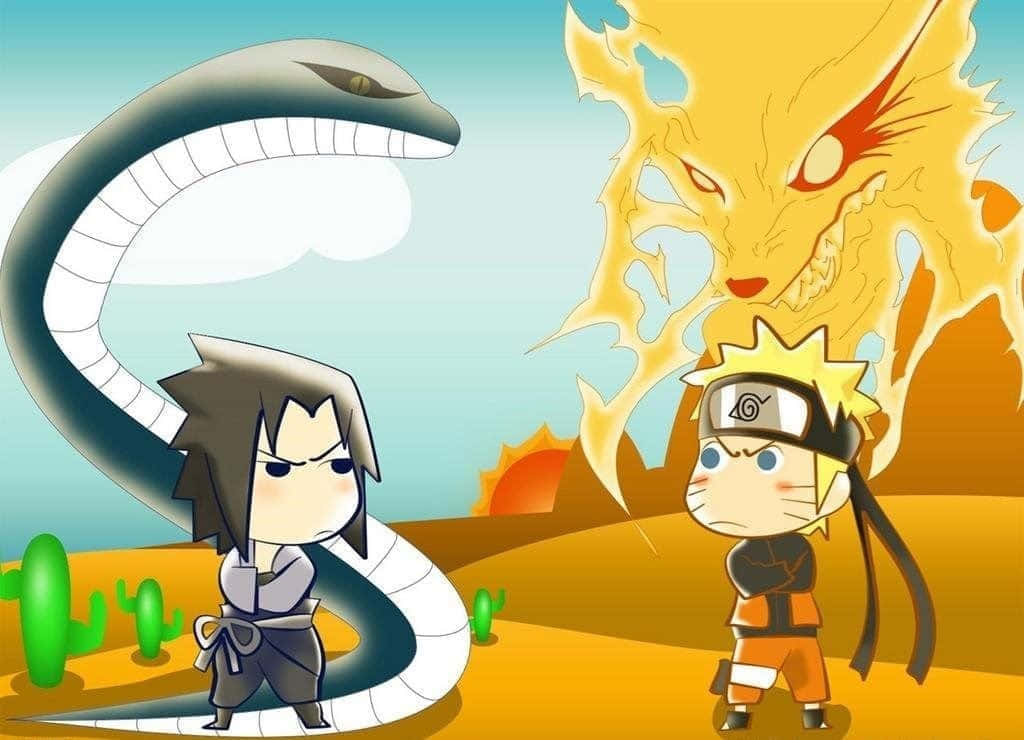 Chibi Narutoand Sasukewith Summons Background
