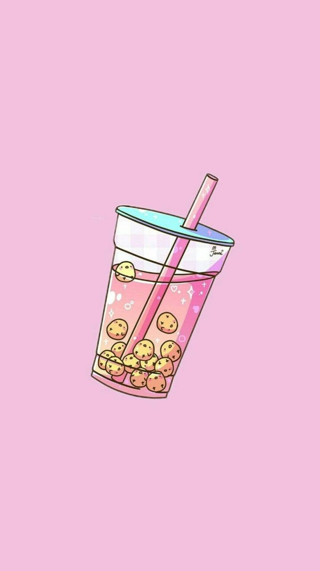 Chibi Pink Bubble Tea Background