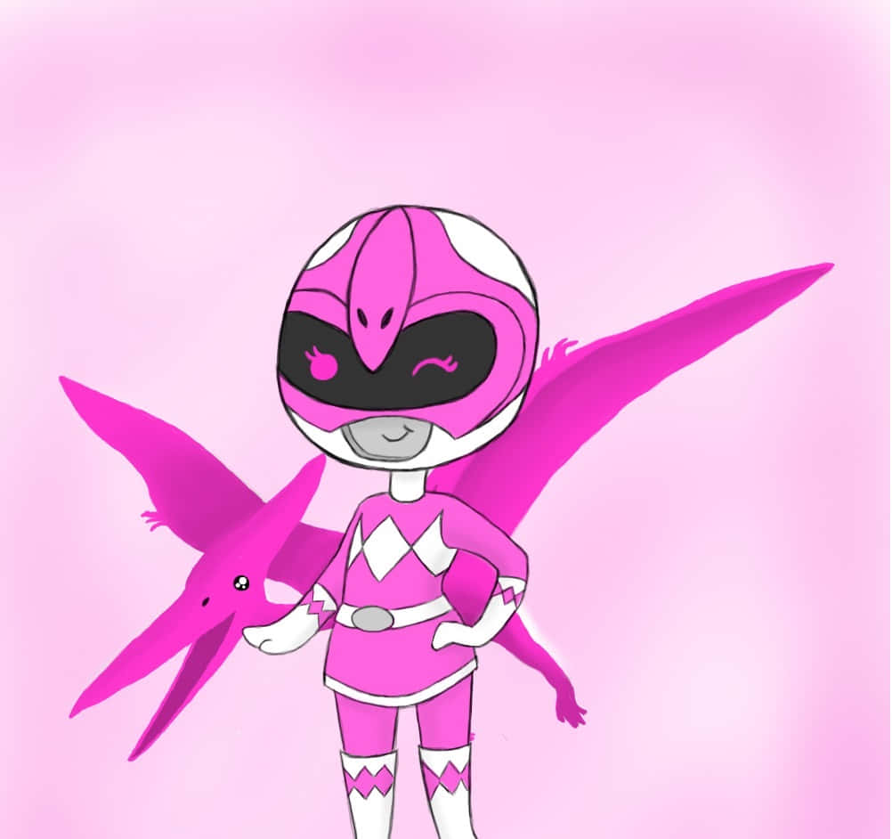 Chibi Pink Rangerand Pterodactyl Background