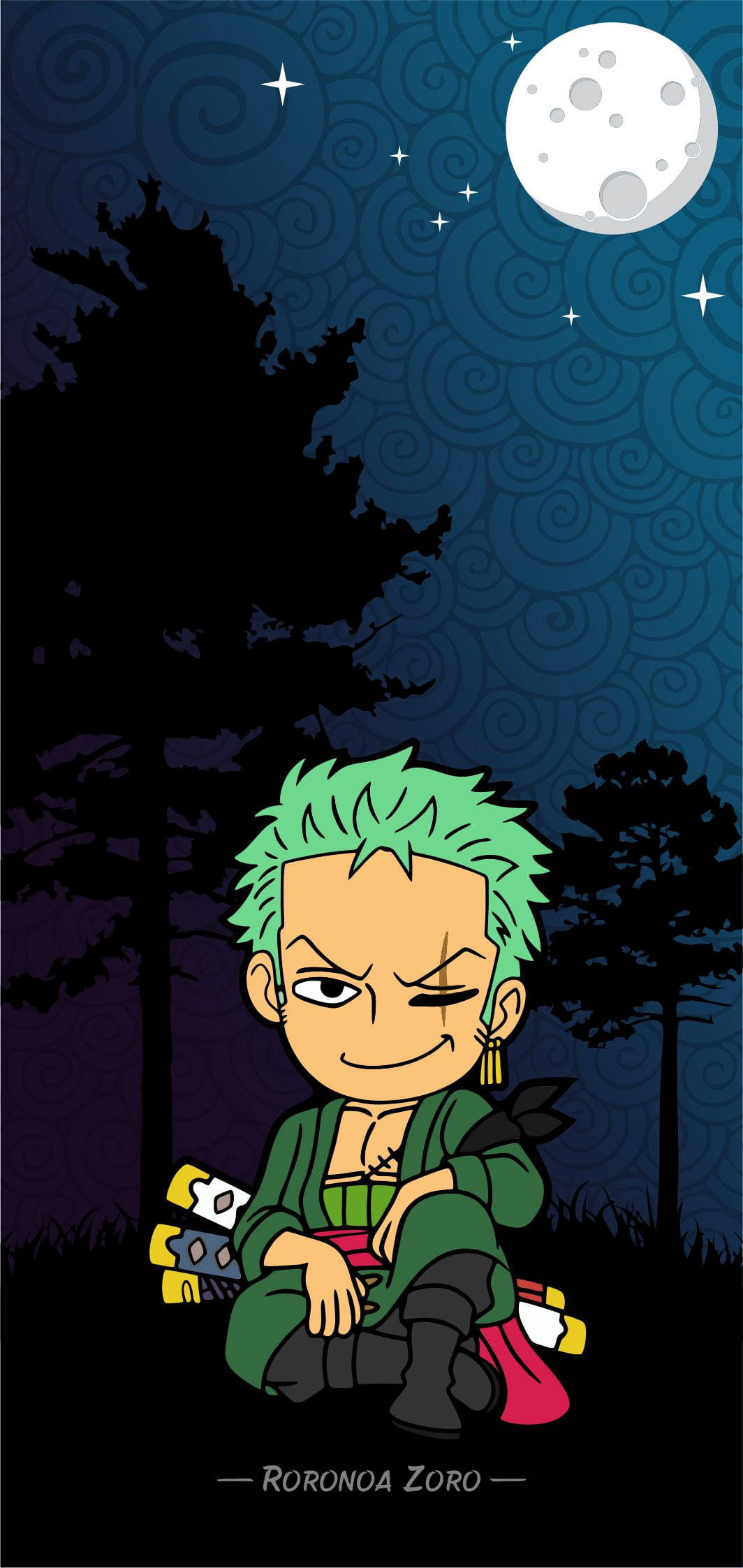 Chibi Roronoa Zoro Pfp: A Cute Digital Illustration Of One Piece's Legendary Swordsman Background