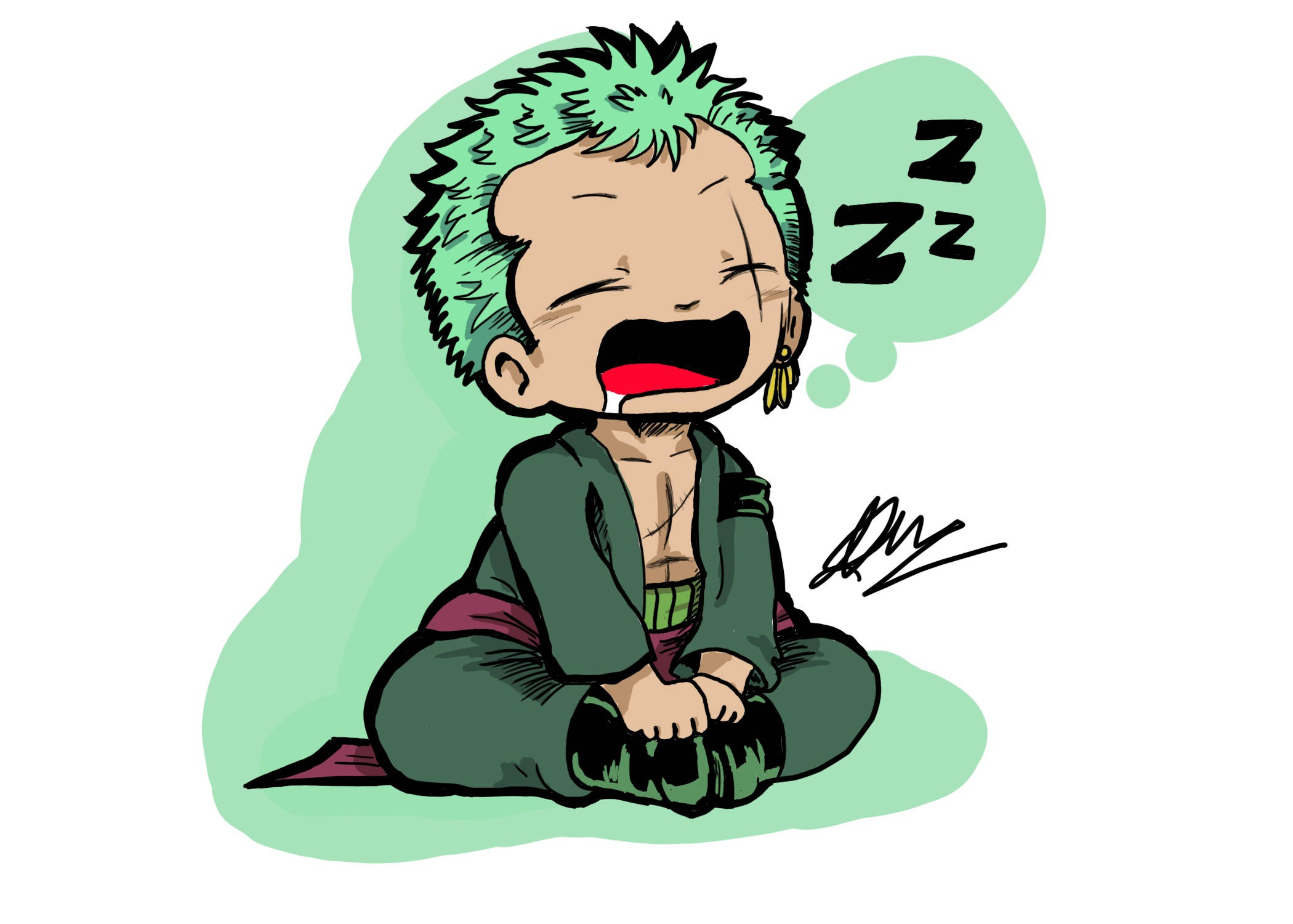 Chibi Sleepy Roronoa Zoro Pfp Background