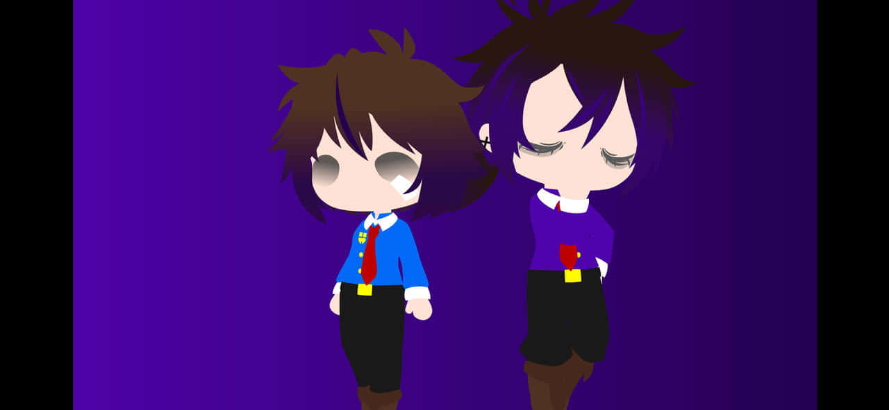 Chibi Style Animated Characters Purple Background Background