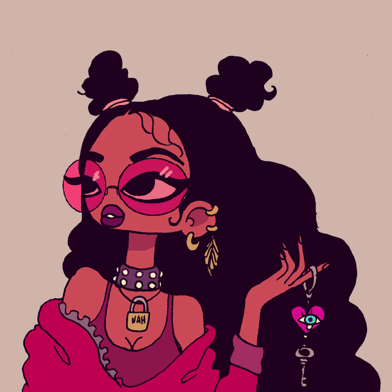 Chic Black Cartoon Girl Aesthetic Background