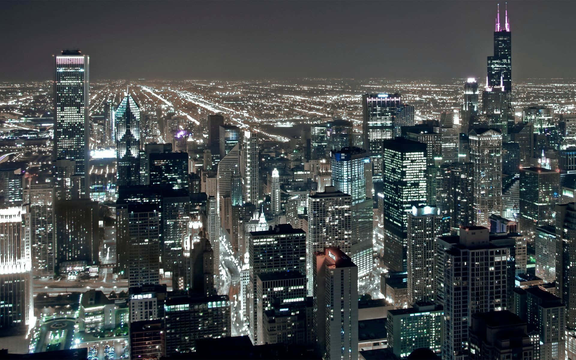 Chicago City Night Dark Skyline Background