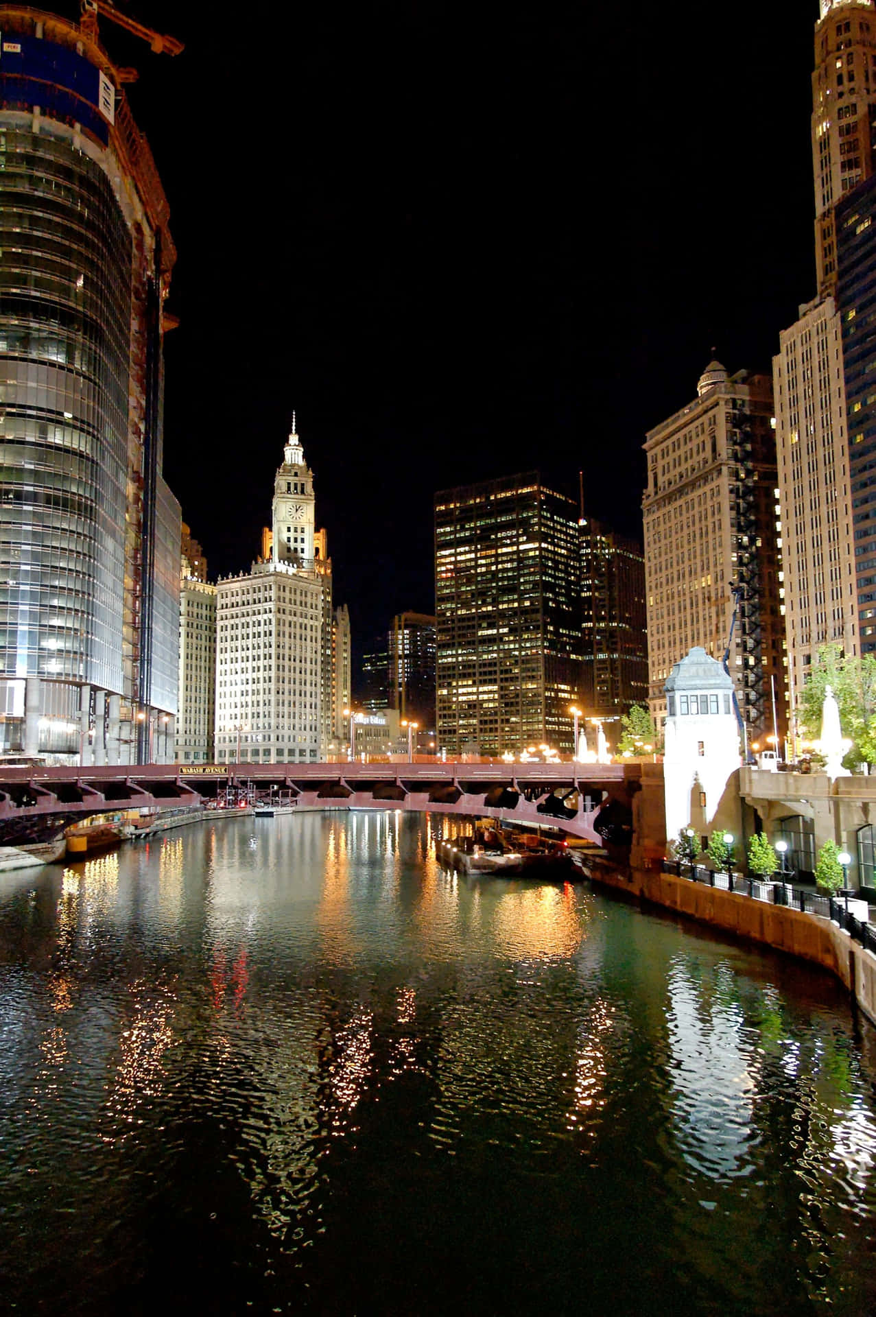 Chicago City Night With River Background