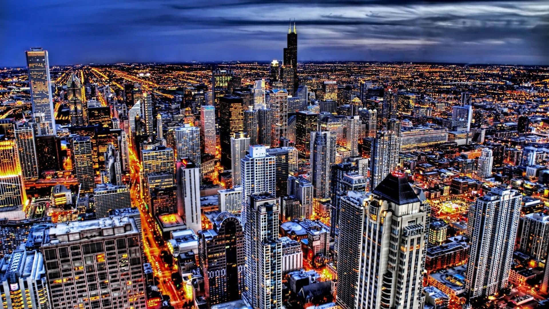 Chicago Cityscape At Night Background