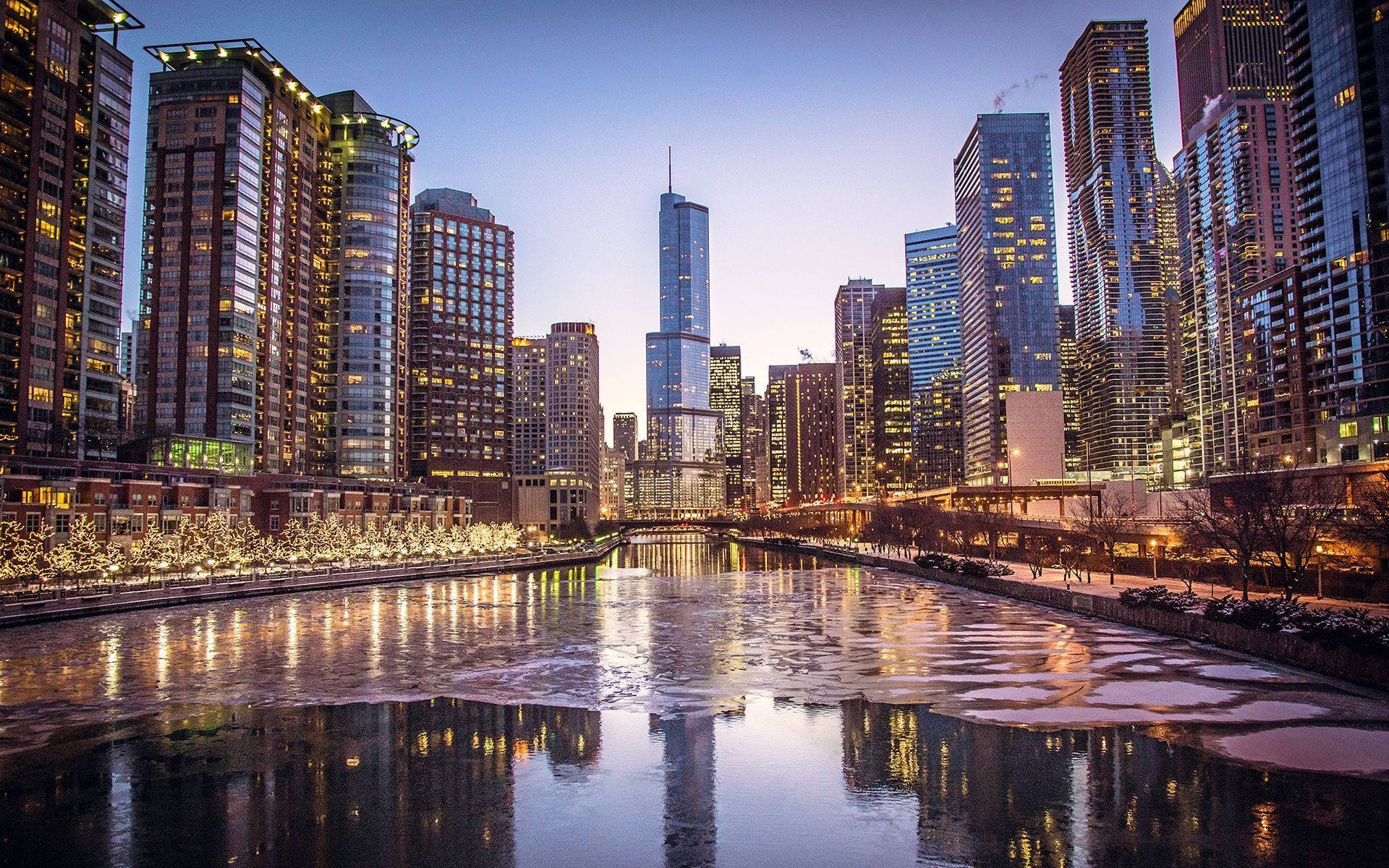 Chicago River And Buildings Background