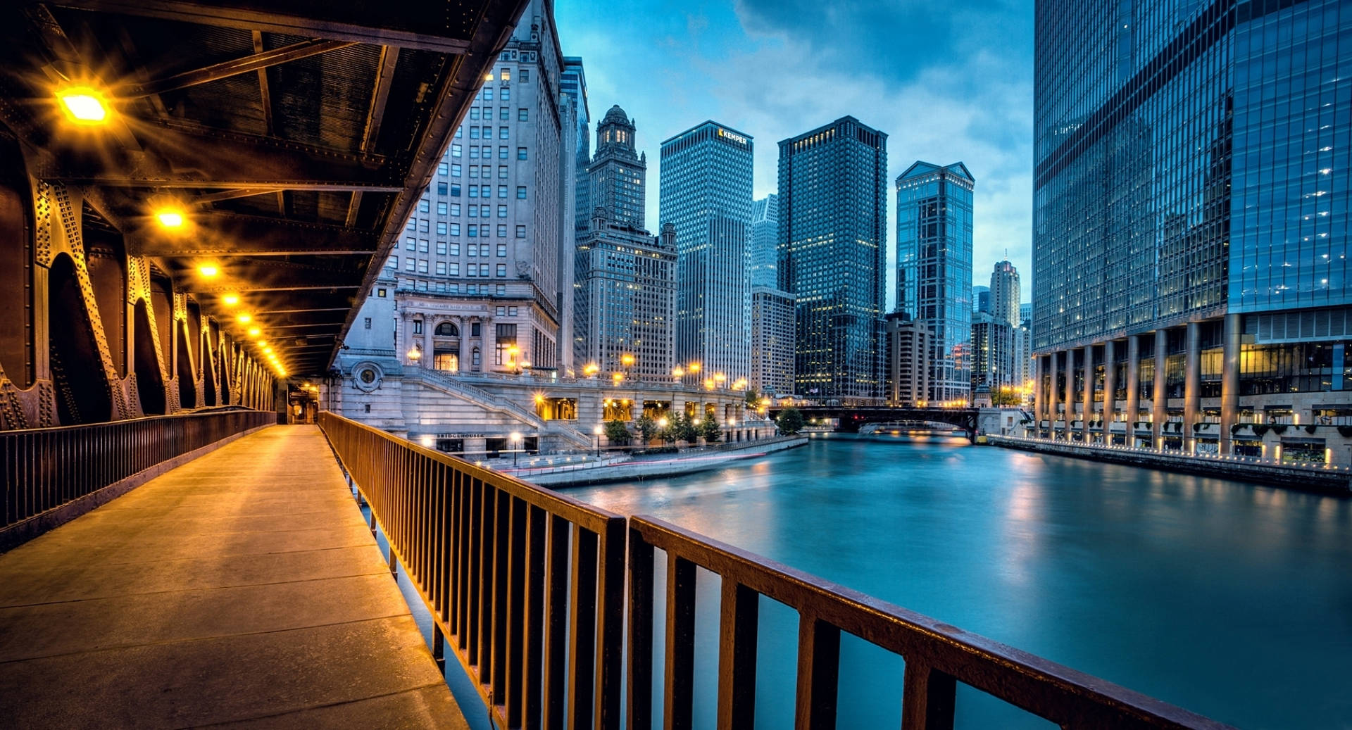 Chicago River With Blue Water Background