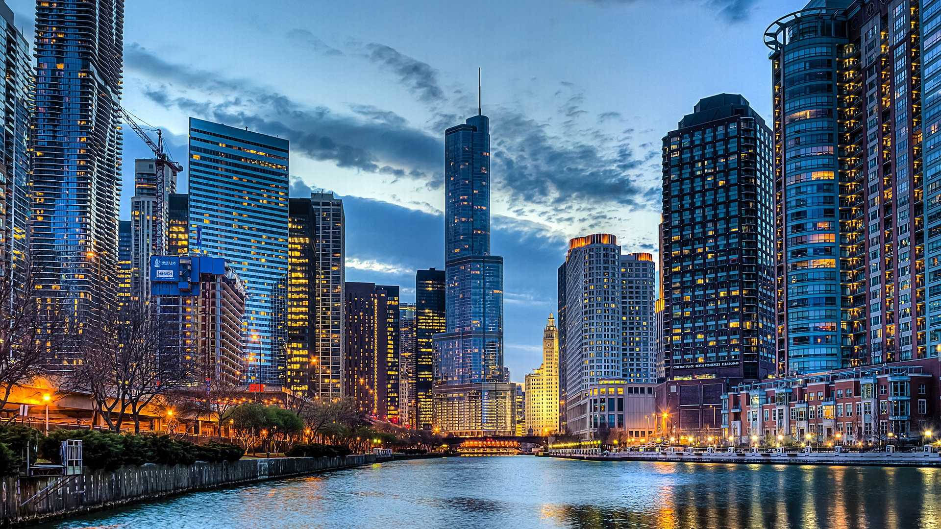 Chicago River With Chicago Skyline Background