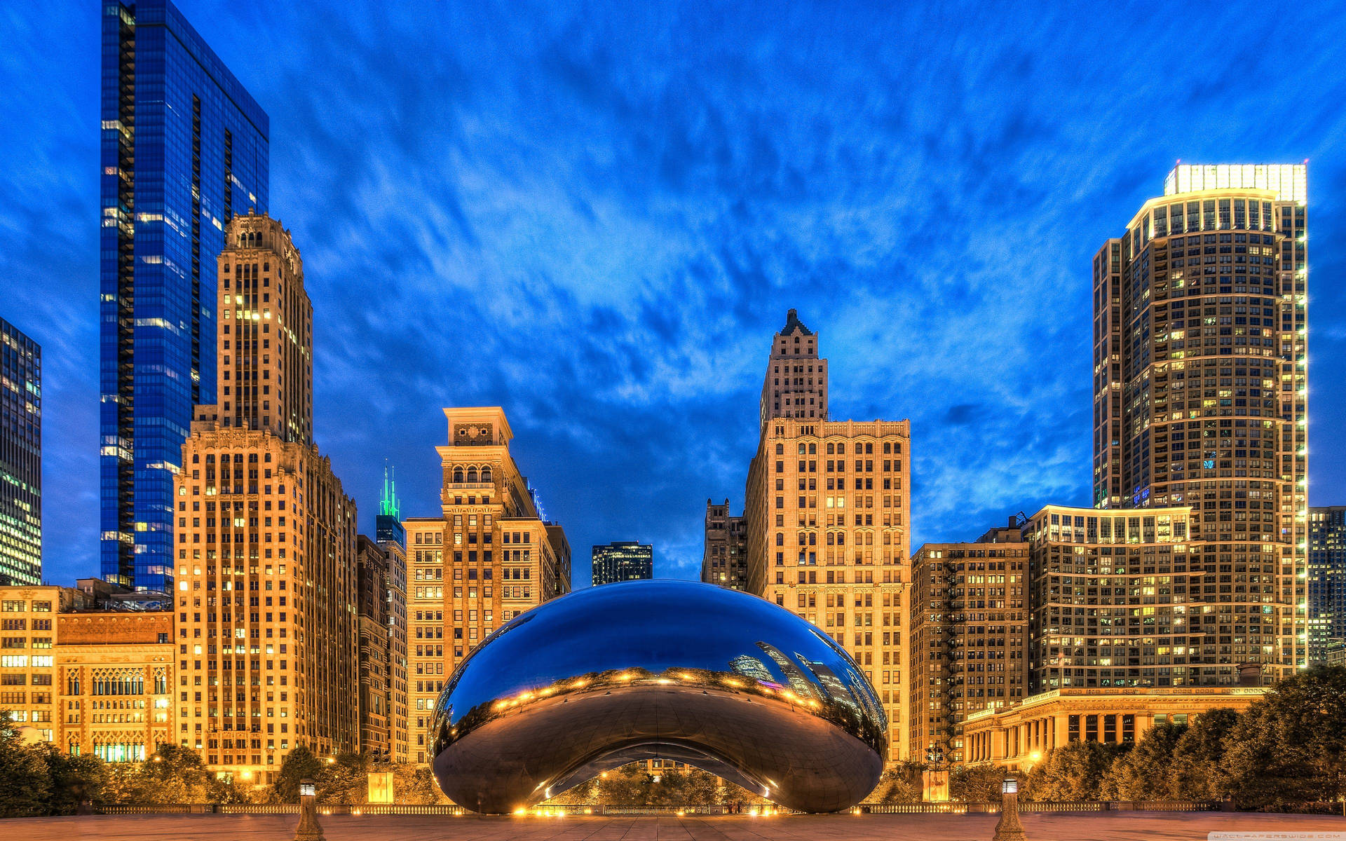 Chicago's Cloud Gate Blue Sky Background