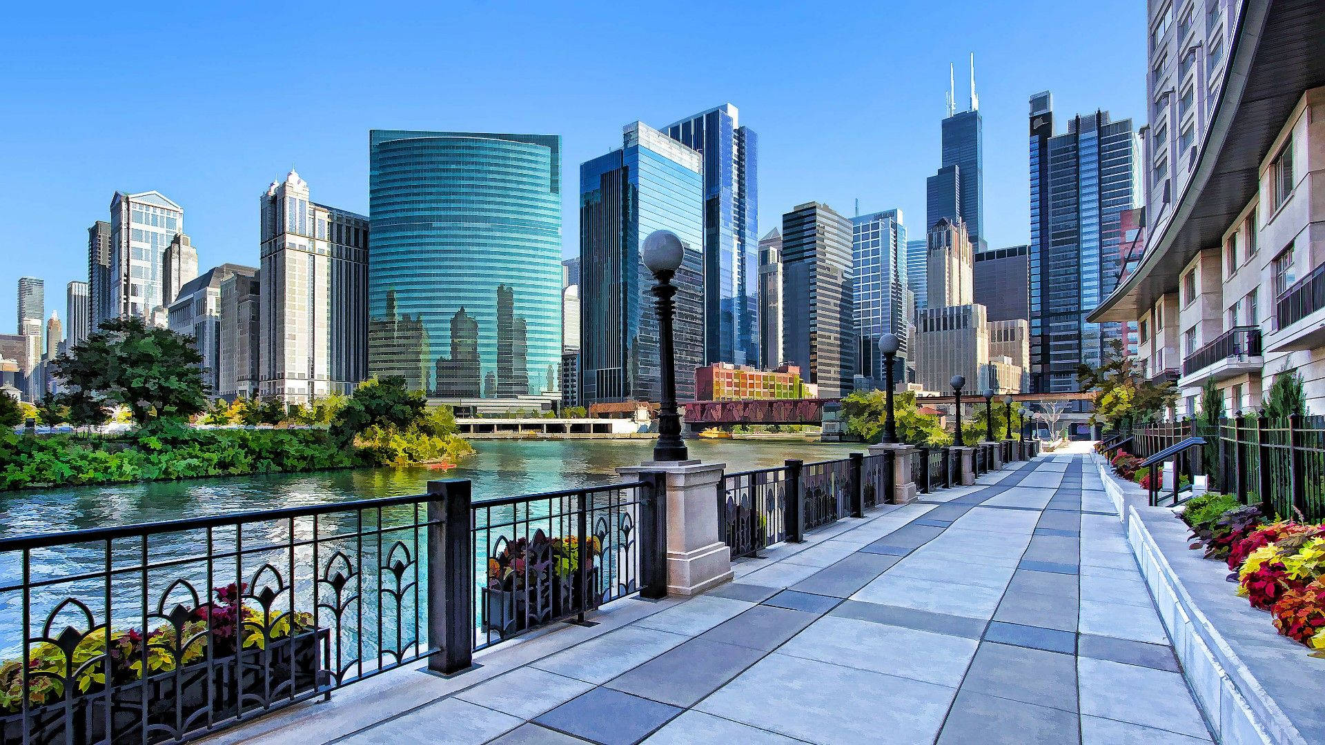 Chicago Sidewalk River Background