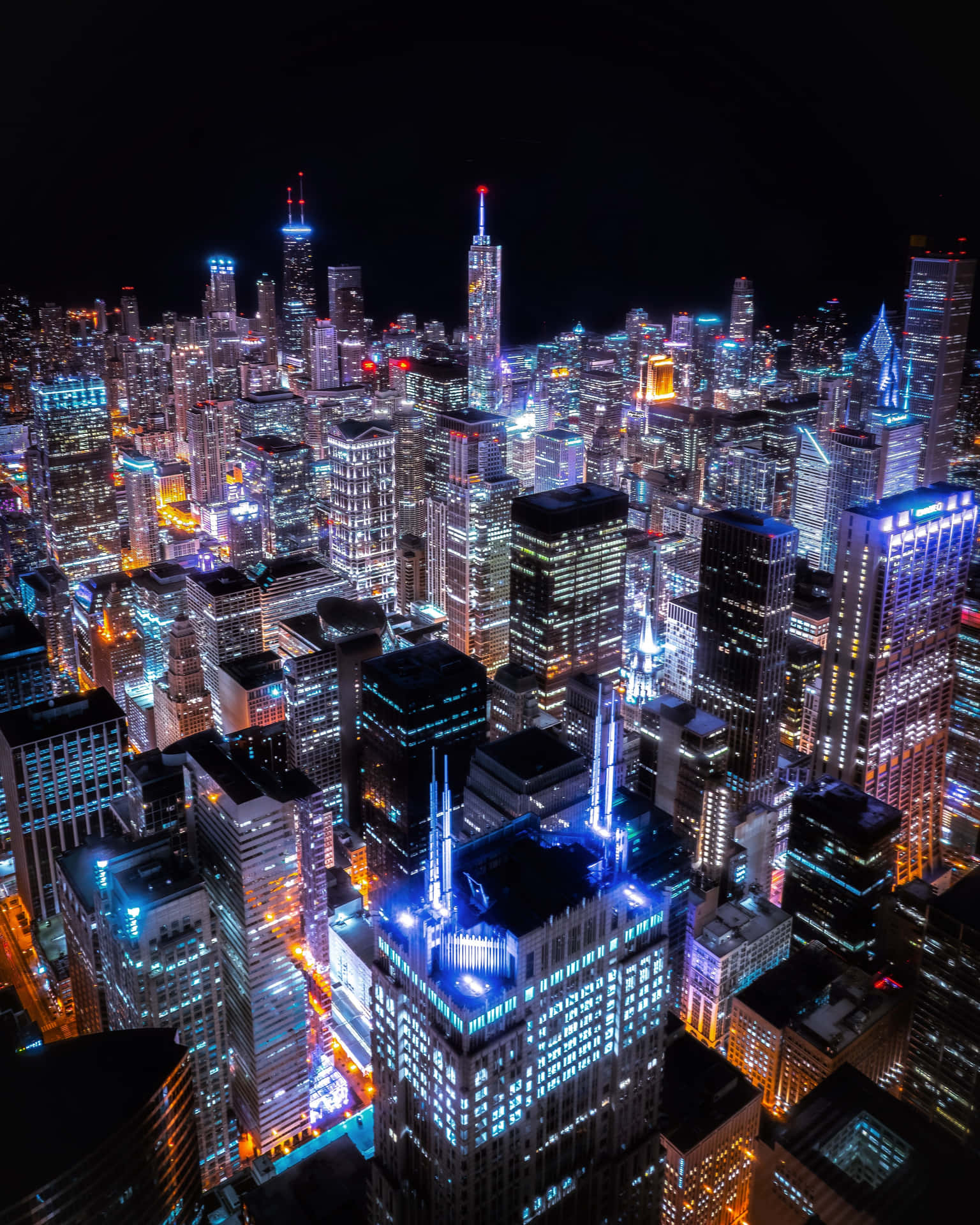 Chicago Skyline At Night Background