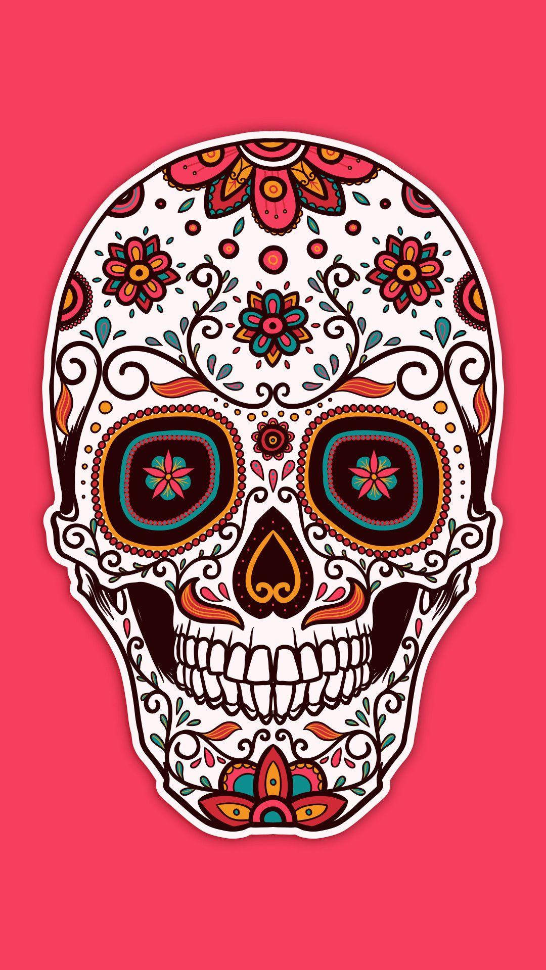 Chicano Floral Skull Art Background