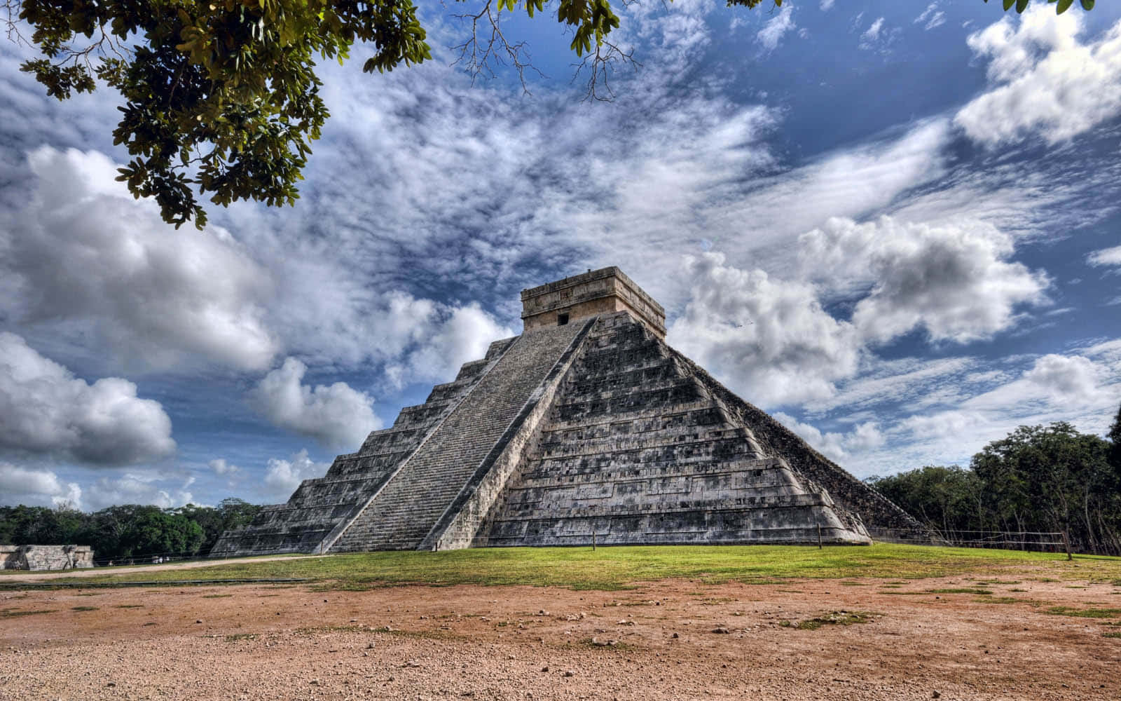 Chichen Itza Mexico Cloudy Sky Background