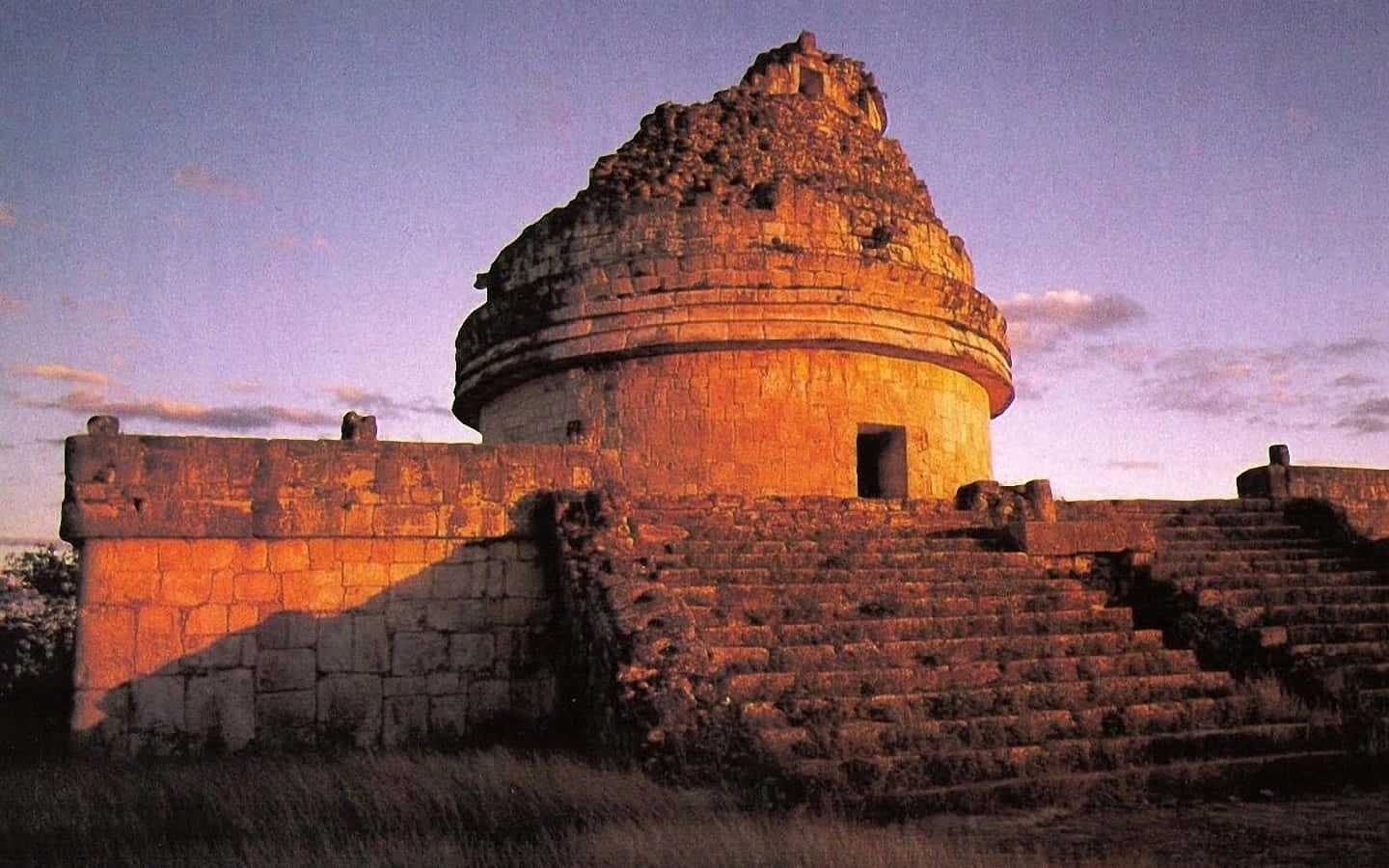 Chichen Itza Mexico El Caracol Sunset Background