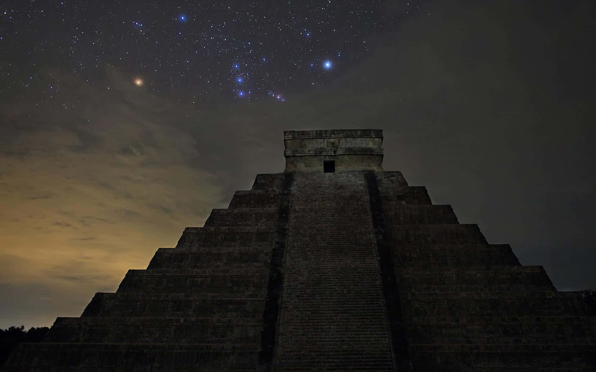 Chichen Itza Mexico El Castillo Blue Stars Background