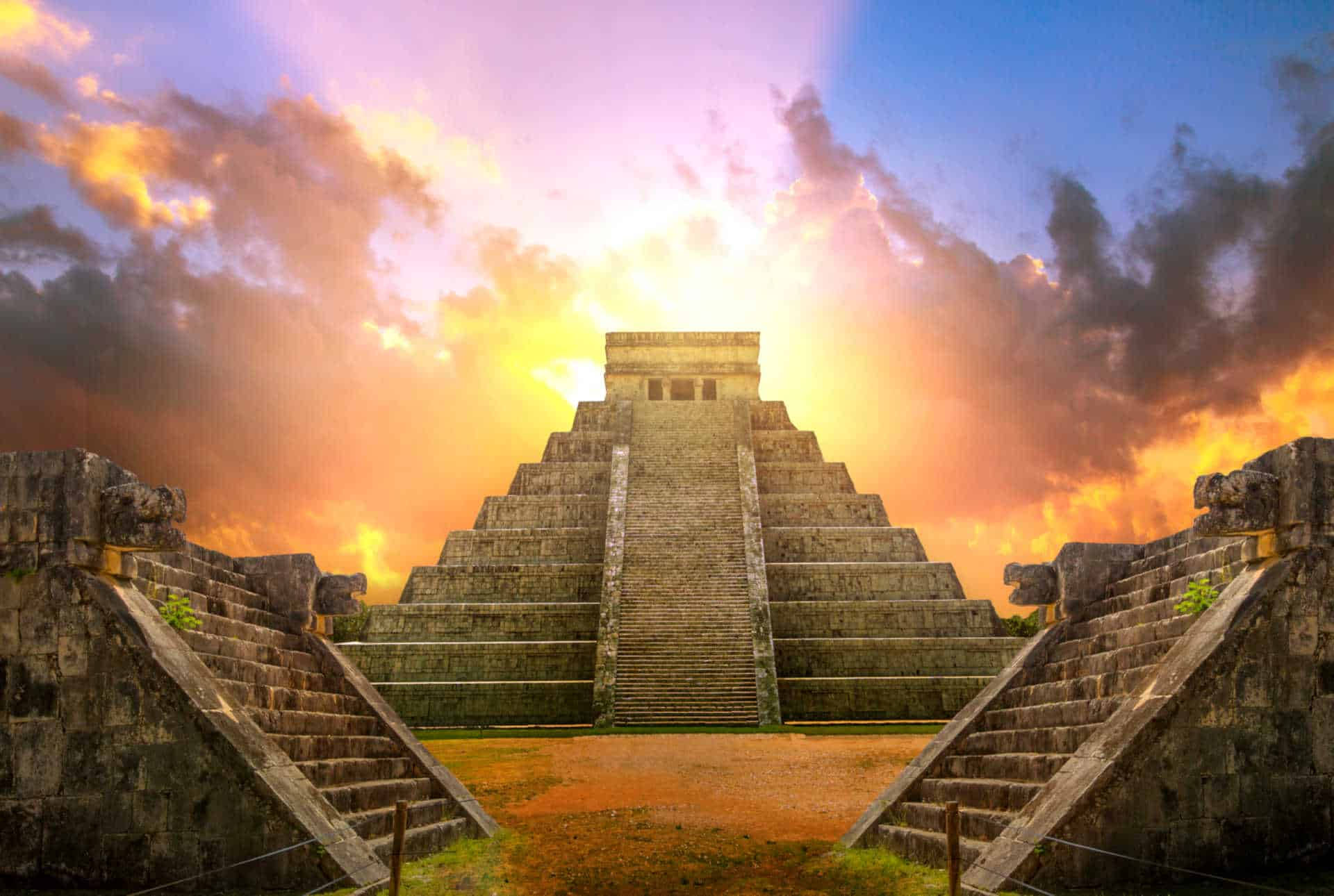 Chichen Itza Sunset Background